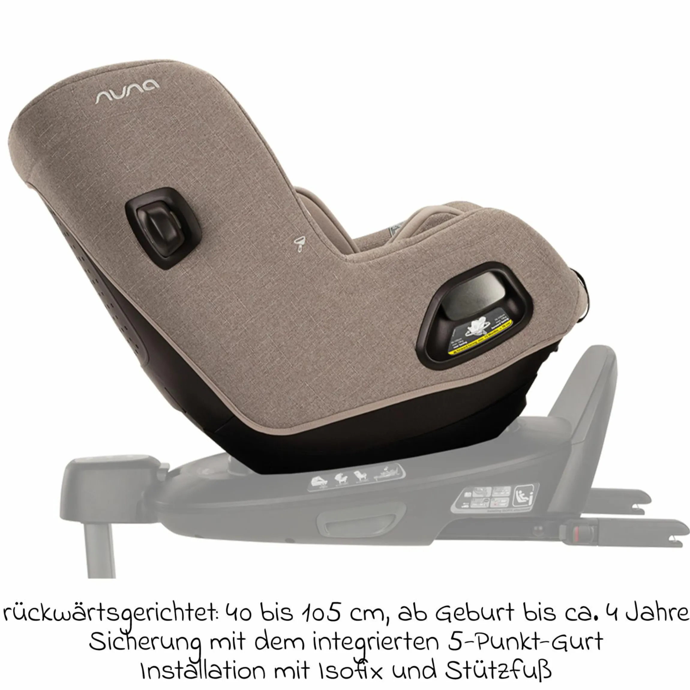 Reboarder-Kindersitz TODL next i-Size 360° inkl. Base Curve drehbar ab Geburt bis 4 Jahre (40 cm - 105 cm) mit Sitzverkleinerer, Polsterschutz & Spieltier - Cedar