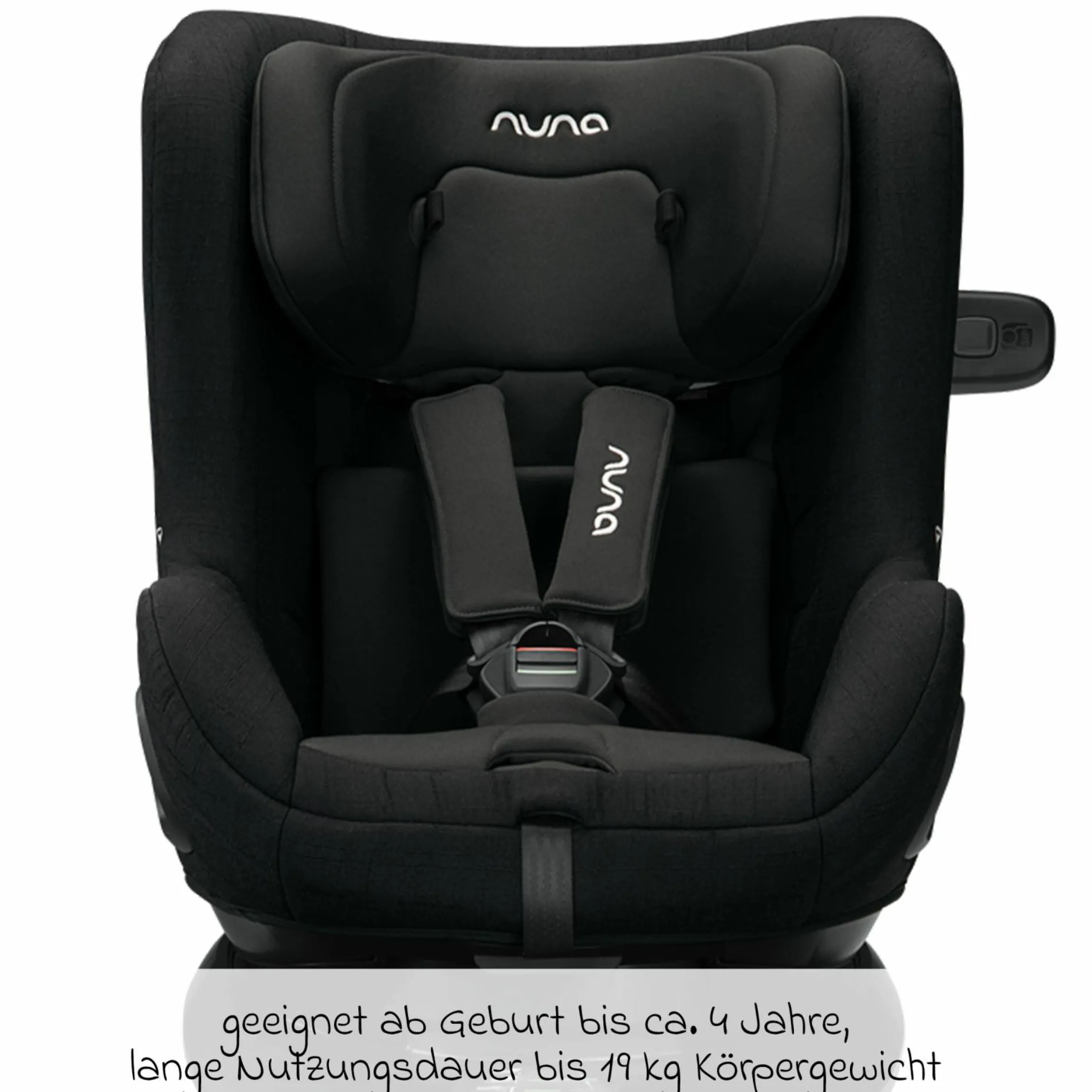 Reboarder-Kindersitz TODL next i-Size 360° inkl. Base Curve drehbar ab Geburt bis 4 Jahre (40 cm - 105 cm) mit Sitzverkleinerer, Polsterschutz & Spieltier - Caviar