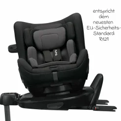 Reboarder-Kindersitz TODL next i-Size 360° inkl. Base Curve drehbar ab Geburt bis 4 Jahre (40 cm - 105 cm) mit Sitzverkleinerer, Polsterschutz & Spieltier - Caviar