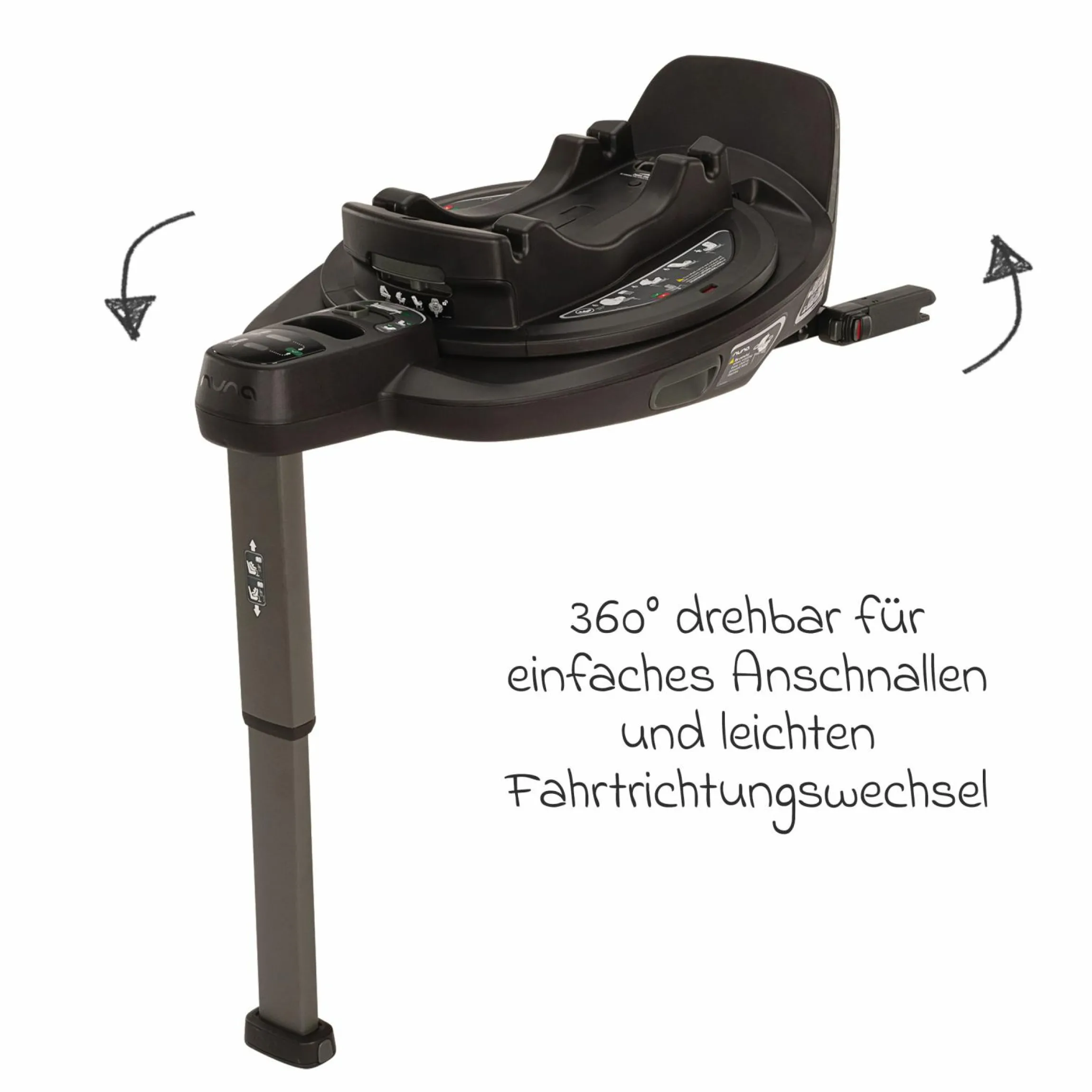 Reboarder-Kindersitz TODL next i-Size 360° inkl. Base Curve drehbar ab Geburt bis 4 Jahre (40 cm - 105 cm) mit Sitzverkleinerer, Polsterschutz & Spieltier - Caviar