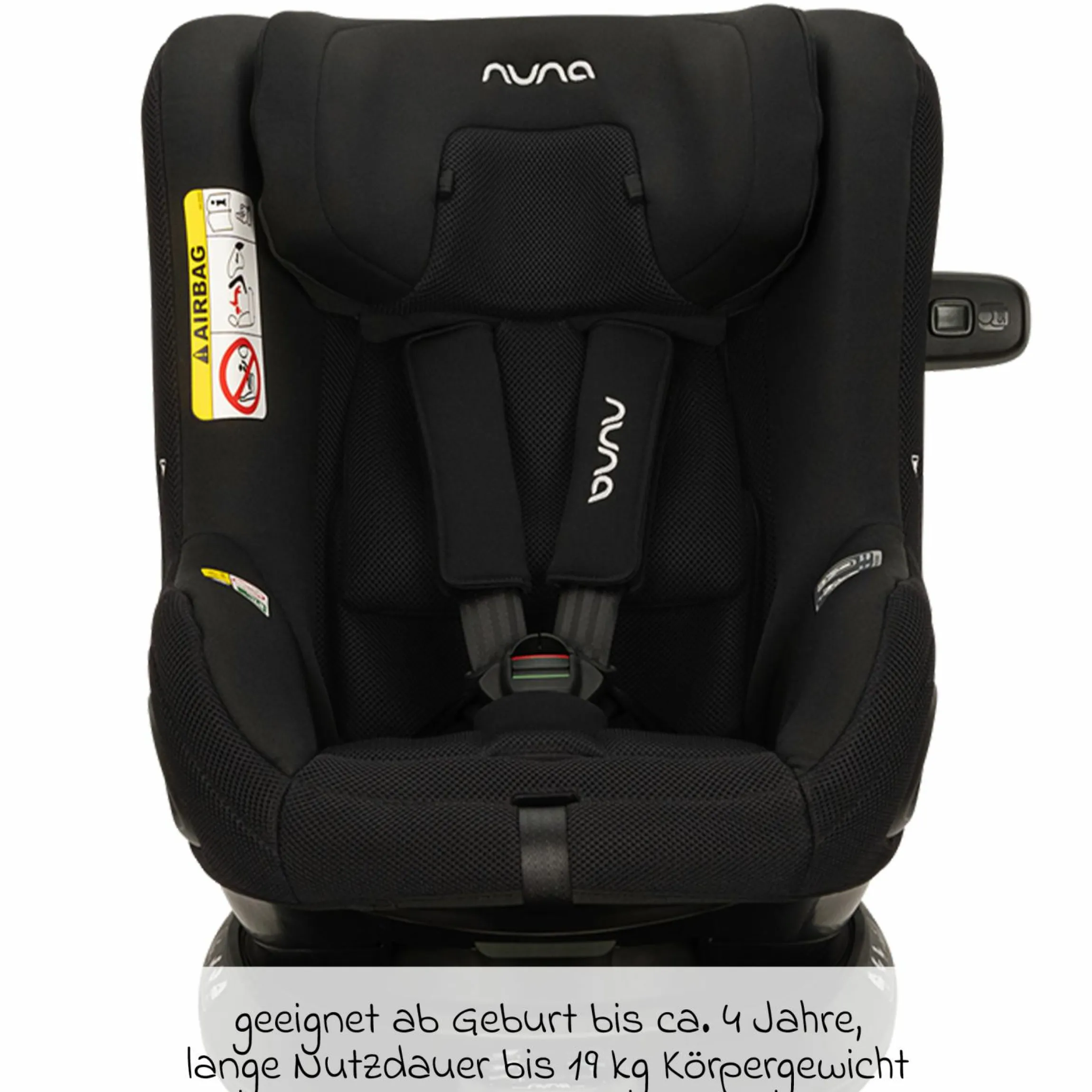 Reboarder-Kindersitz TODL next i-Size 360° inkl. Base Curve drehbar ab Geburt bis 4 Jahre (40 cm - 105 cm) mit Sitzverkleinerer, Polsterschutz & Spieltier - Thunder