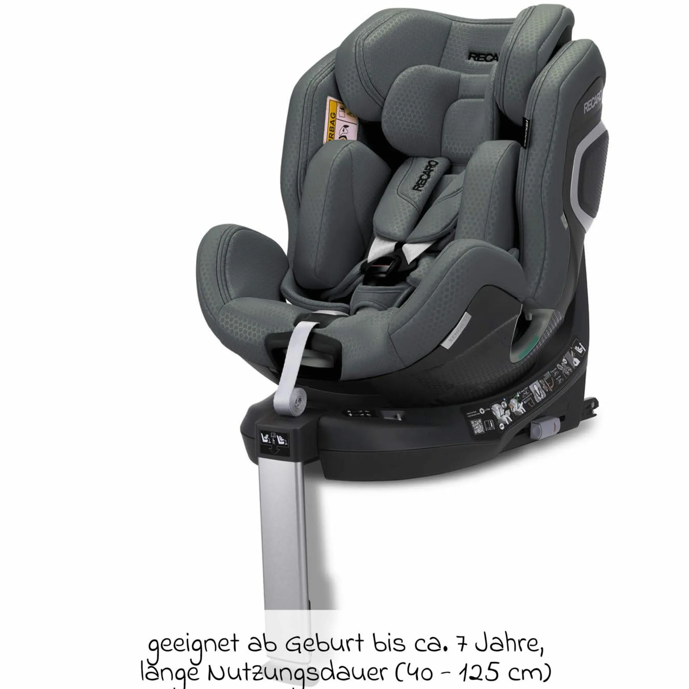 Reboard-Kindersitz Xenon 1 drehbar ab Geburt - 7 Jahre (40 cm - 125 cm) mit Sitzverkleinerer inkl. Isofix-Basis mit Stützfuß - Gallant Grey