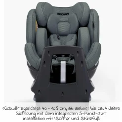 Reboard-Kindersitz Xenon 1 drehbar ab Geburt - 7 Jahre (40 cm - 125 cm) mit Sitzverkleinerer inkl. Isofix-Basis mit Stützfuß - Gallant Grey