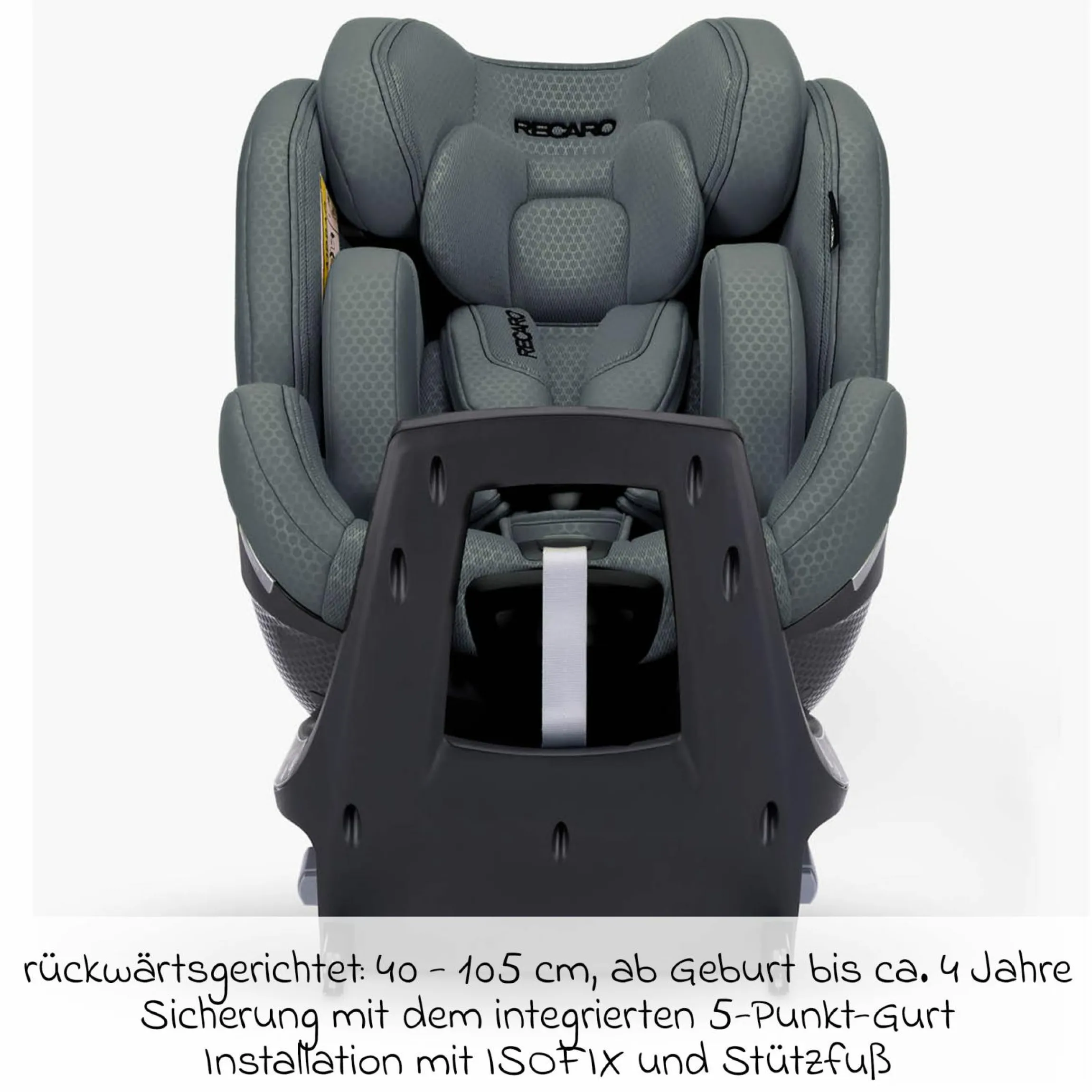 Reboard-Kindersitz Xenon 1 drehbar ab Geburt - 7 Jahre (40 cm - 125 cm) mit Sitzverkleinerer inkl. Isofix-Basis mit Stützfuß - Gallant Grey
