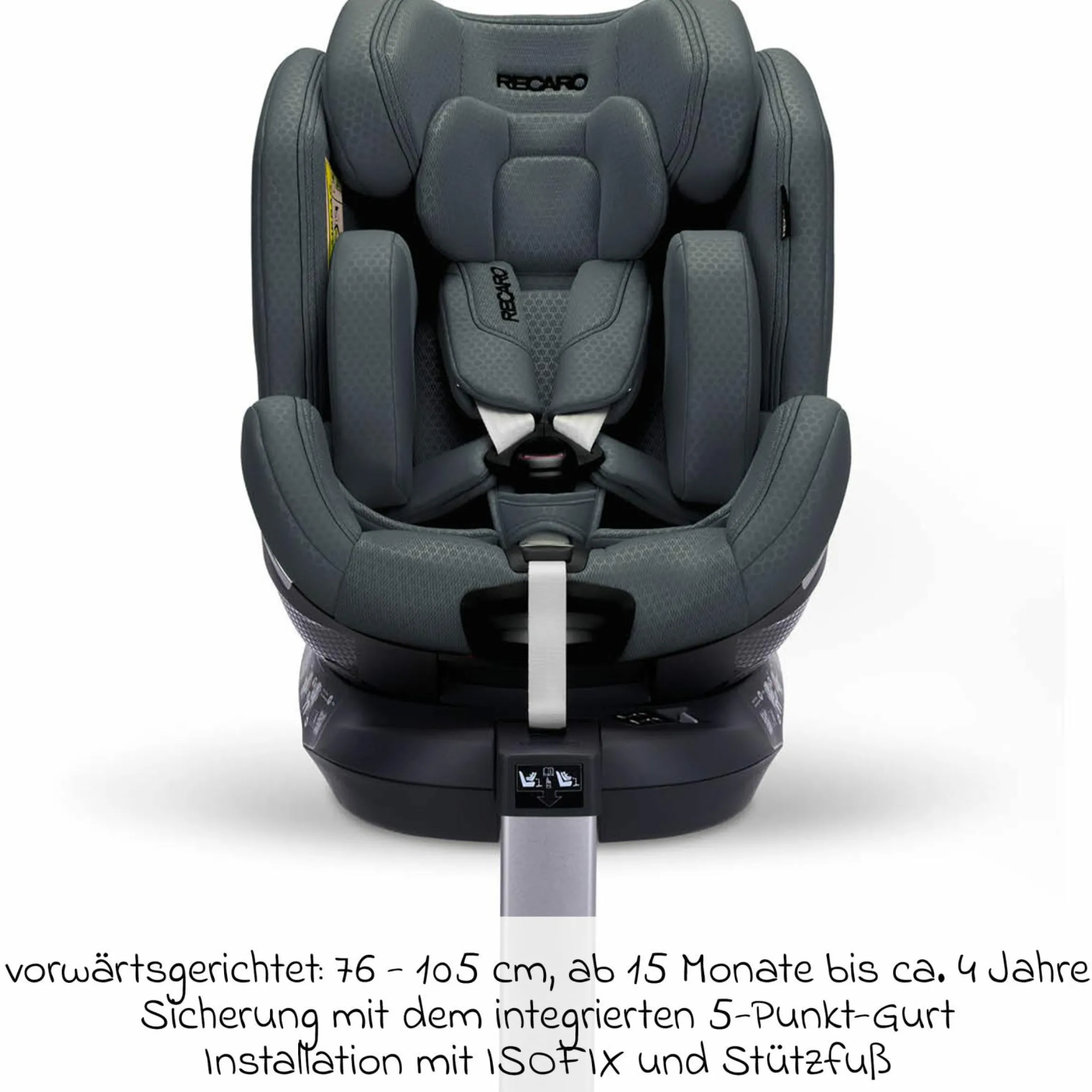 Reboard-Kindersitz Xenon 1 drehbar ab Geburt - 7 Jahre (40 cm - 125 cm) mit Sitzverkleinerer inkl. Isofix-Basis mit Stützfuß - Gallant Grey
