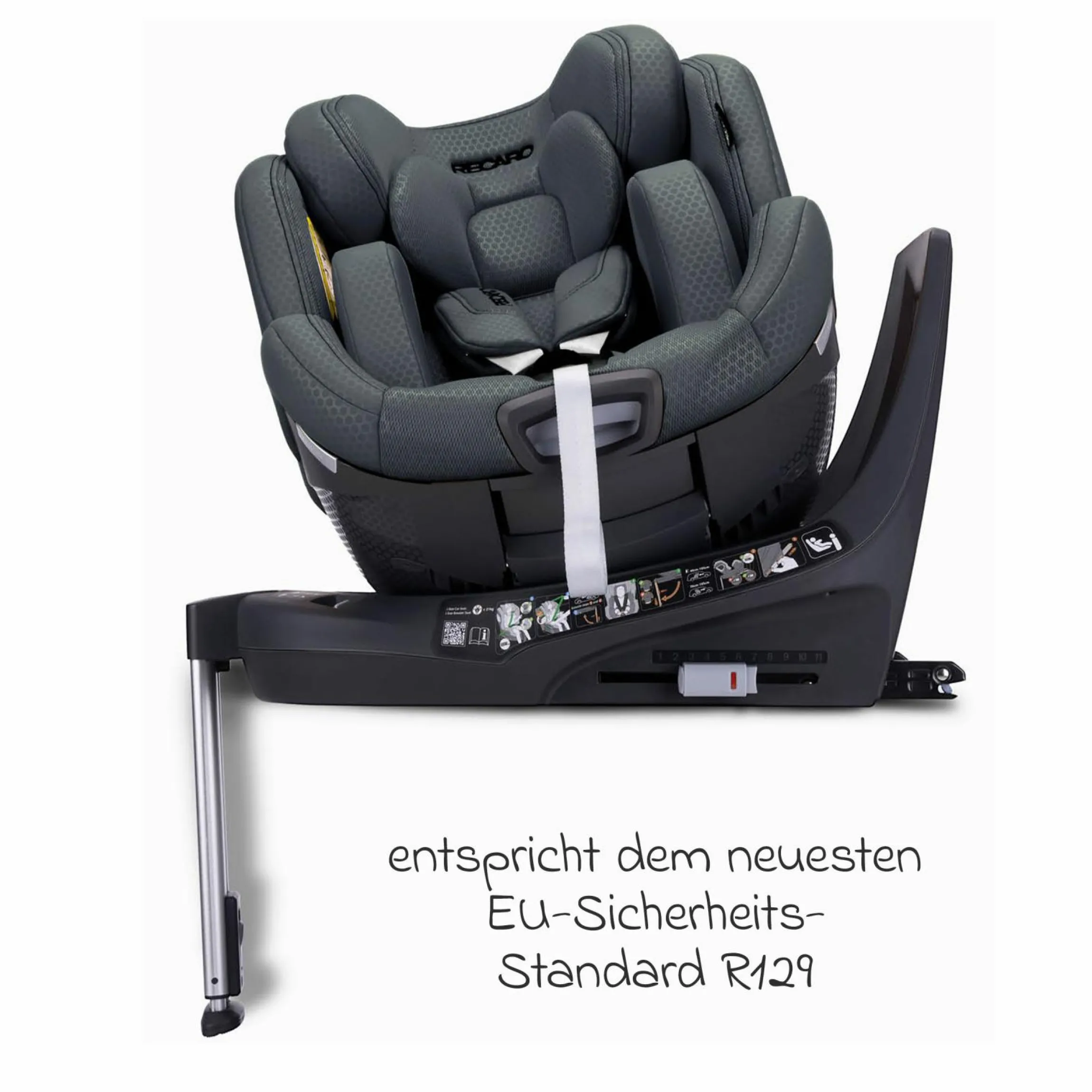 Reboard-Kindersitz Xenon 1 drehbar ab Geburt - 7 Jahre (40 cm - 125 cm) mit Sitzverkleinerer inkl. Isofix-Basis mit Stützfuß - Gallant Grey