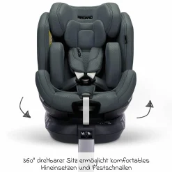 Reboard-Kindersitz Xenon 1 drehbar ab Geburt - 7 Jahre (40 cm - 125 cm) mit Sitzverkleinerer inkl. Isofix-Basis mit Stützfuß - Gallant Grey