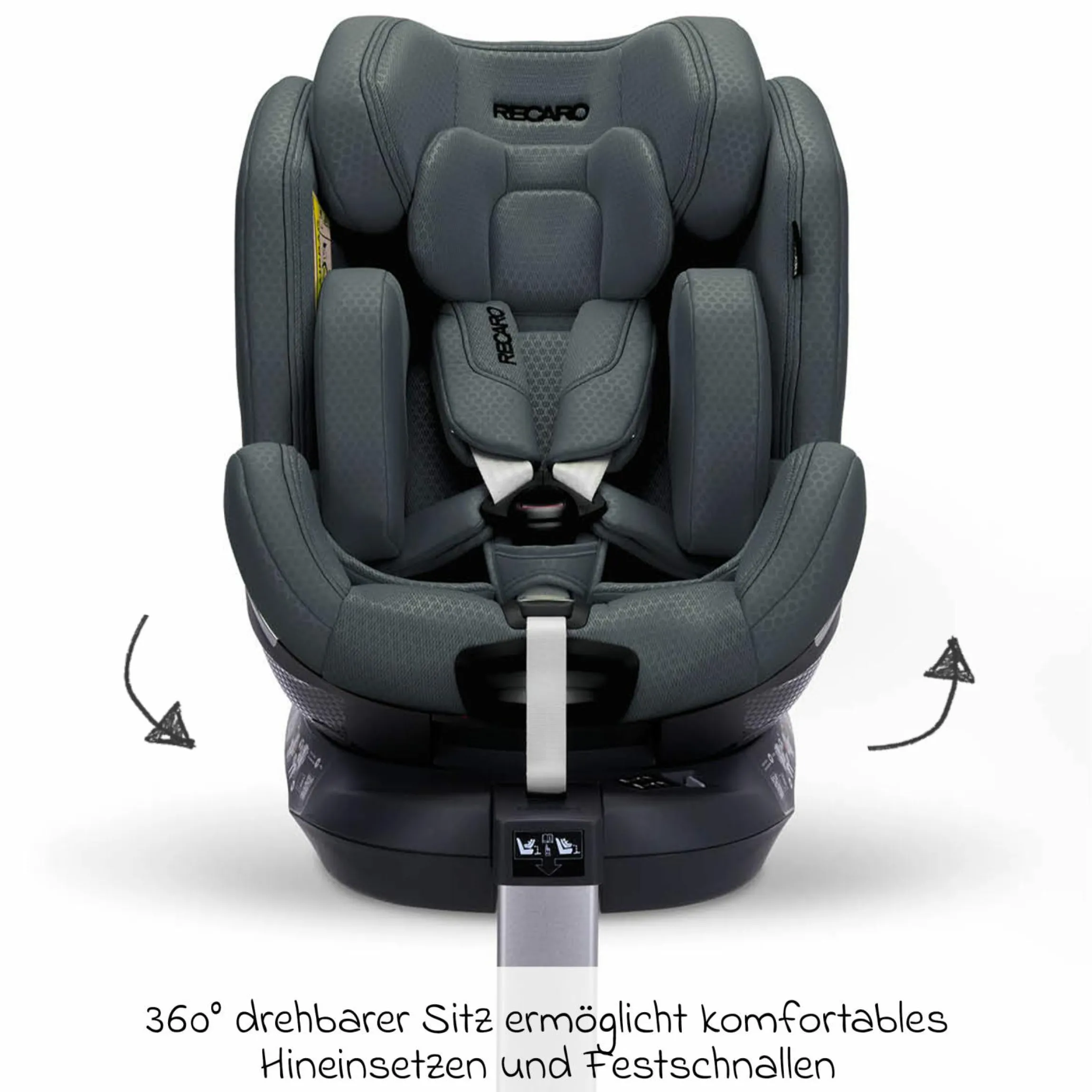 Reboard-Kindersitz Xenon 1 drehbar ab Geburt - 7 Jahre (40 cm - 125 cm) mit Sitzverkleinerer inkl. Isofix-Basis mit Stützfuß - Gallant Grey