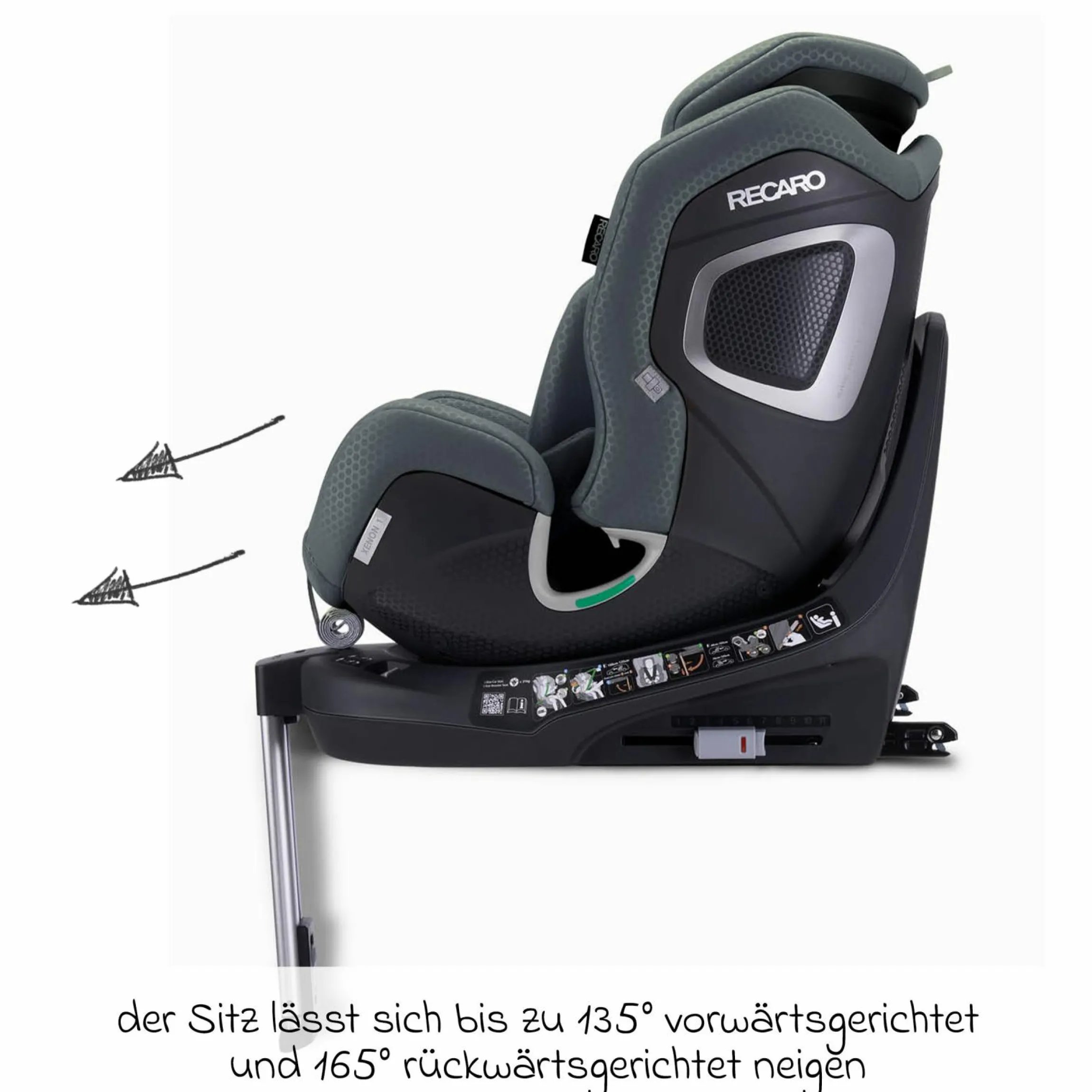 Reboard-Kindersitz Xenon 1 drehbar ab Geburt - 7 Jahre (40 cm - 125 cm) mit Sitzverkleinerer inkl. Isofix-Basis mit Stützfuß - Gallant Grey