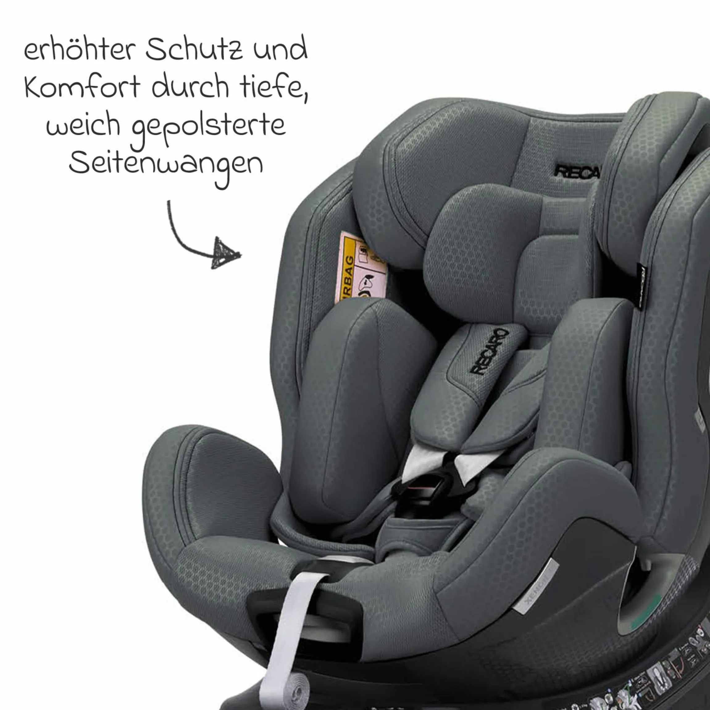 Reboard-Kindersitz Xenon 1 drehbar ab Geburt - 7 Jahre (40 cm - 125 cm) mit Sitzverkleinerer inkl. Isofix-Basis mit Stützfuß - Gallant Grey