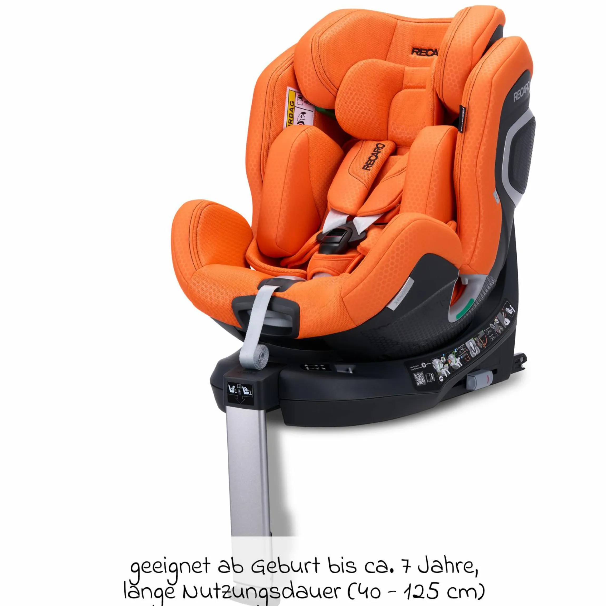 Reboard-Kindersitz Xenon 1 drehbar ab Geburt - 7 Jahre (40 cm - 125 cm) mit Sitzverkleinerer inkl. Isofix-Basis mit Stützfuß - Vibrant Orange