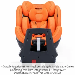 Reboard-Kindersitz Xenon 1 drehbar ab Geburt - 7 Jahre (40 cm - 125 cm) mit Sitzverkleinerer inkl. Isofix-Basis mit Stützfuß - Vibrant Orange