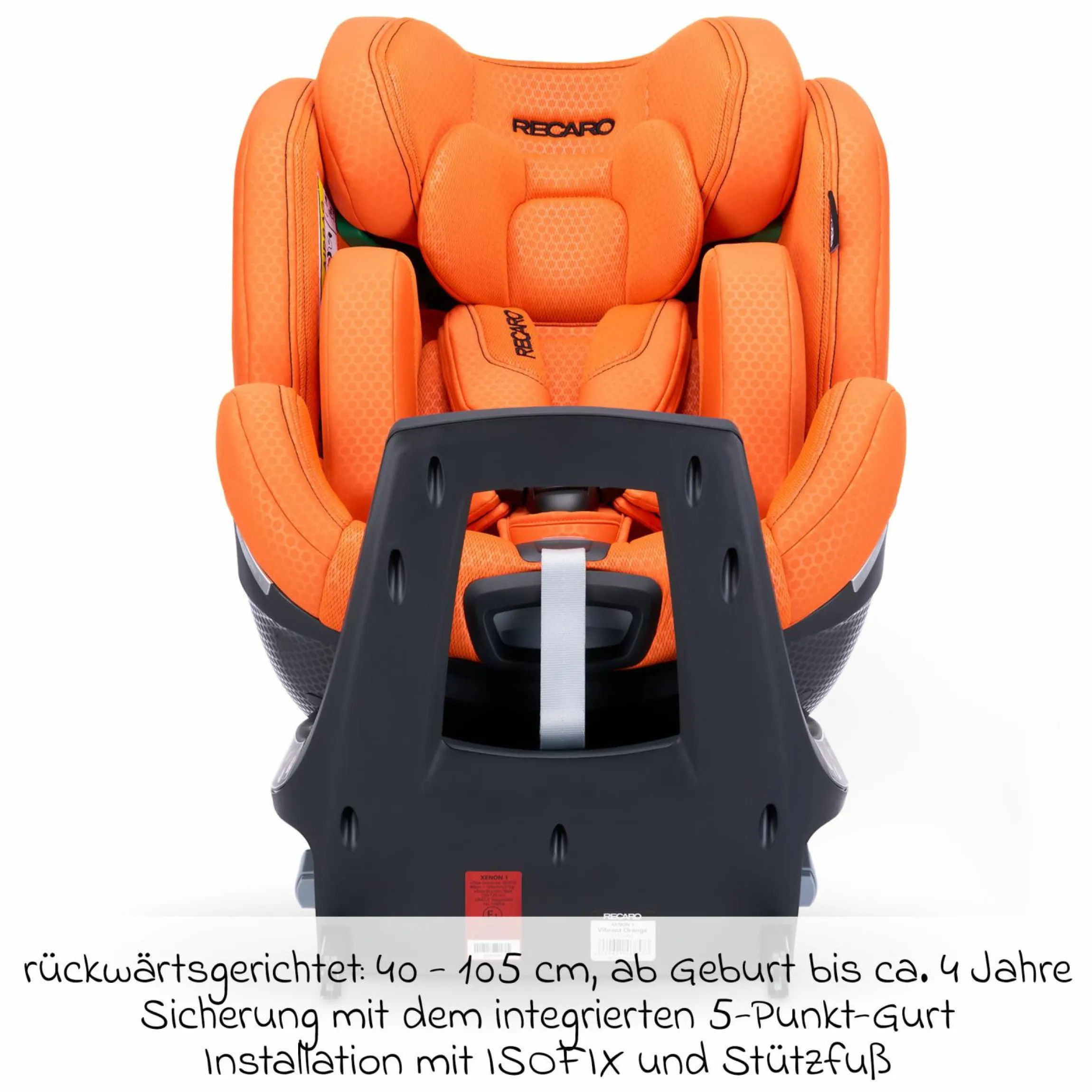 Reboard-Kindersitz Xenon 1 drehbar ab Geburt - 7 Jahre (40 cm - 125 cm) mit Sitzverkleinerer inkl. Isofix-Basis mit Stützfuß - Vibrant Orange