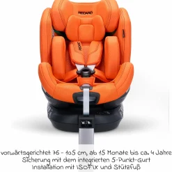 Reboard-Kindersitz Xenon 1 drehbar ab Geburt - 7 Jahre (40 cm - 125 cm) mit Sitzverkleinerer inkl. Isofix-Basis mit Stützfuß - Vibrant Orange