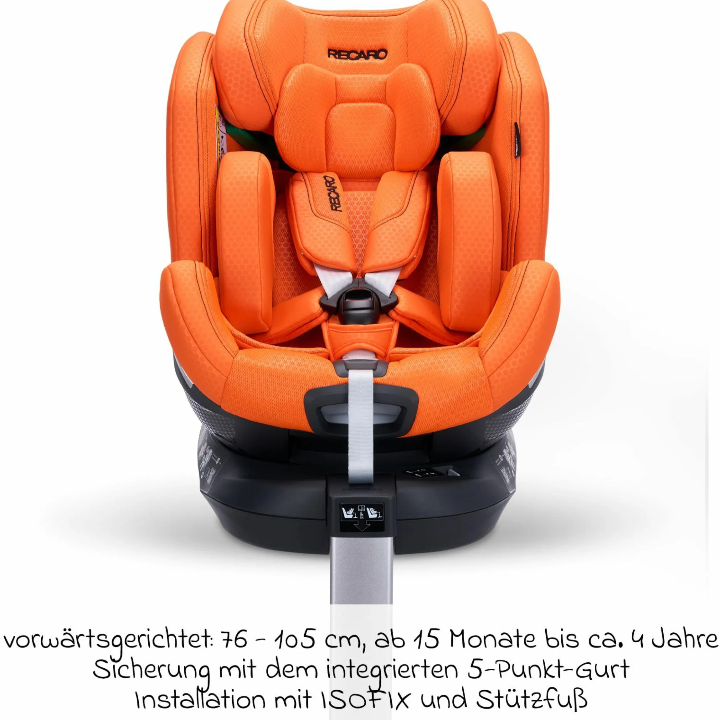 Reboard-Kindersitz Xenon 1 drehbar ab Geburt - 7 Jahre (40 cm - 125 cm) mit Sitzverkleinerer inkl. Isofix-Basis mit Stützfuß - Vibrant Orange