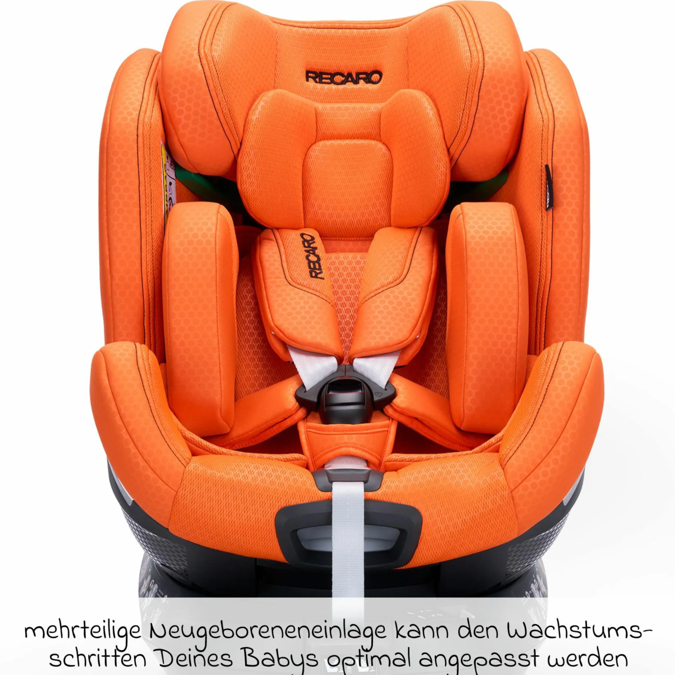 Reboard-Kindersitz Xenon 1 drehbar ab Geburt - 7 Jahre (40 cm - 125 cm) mit Sitzverkleinerer inkl. Isofix-Basis mit Stützfuß - Vibrant Orange