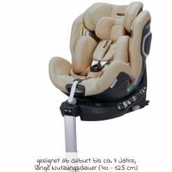 Reboard-Kindersitz Xenon 1 drehbar ab Geburt - 7 Jahre (40 cm - 125 cm) mit Sitzverkleinerer inkl. Isofix-Basis mit Stützfuß - Elegant Beige