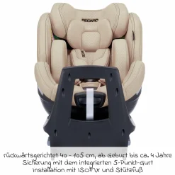Reboard-Kindersitz Xenon 1 drehbar ab Geburt - 7 Jahre (40 cm - 125 cm) mit Sitzverkleinerer inkl. Isofix-Basis mit Stützfuß - Elegant Beige