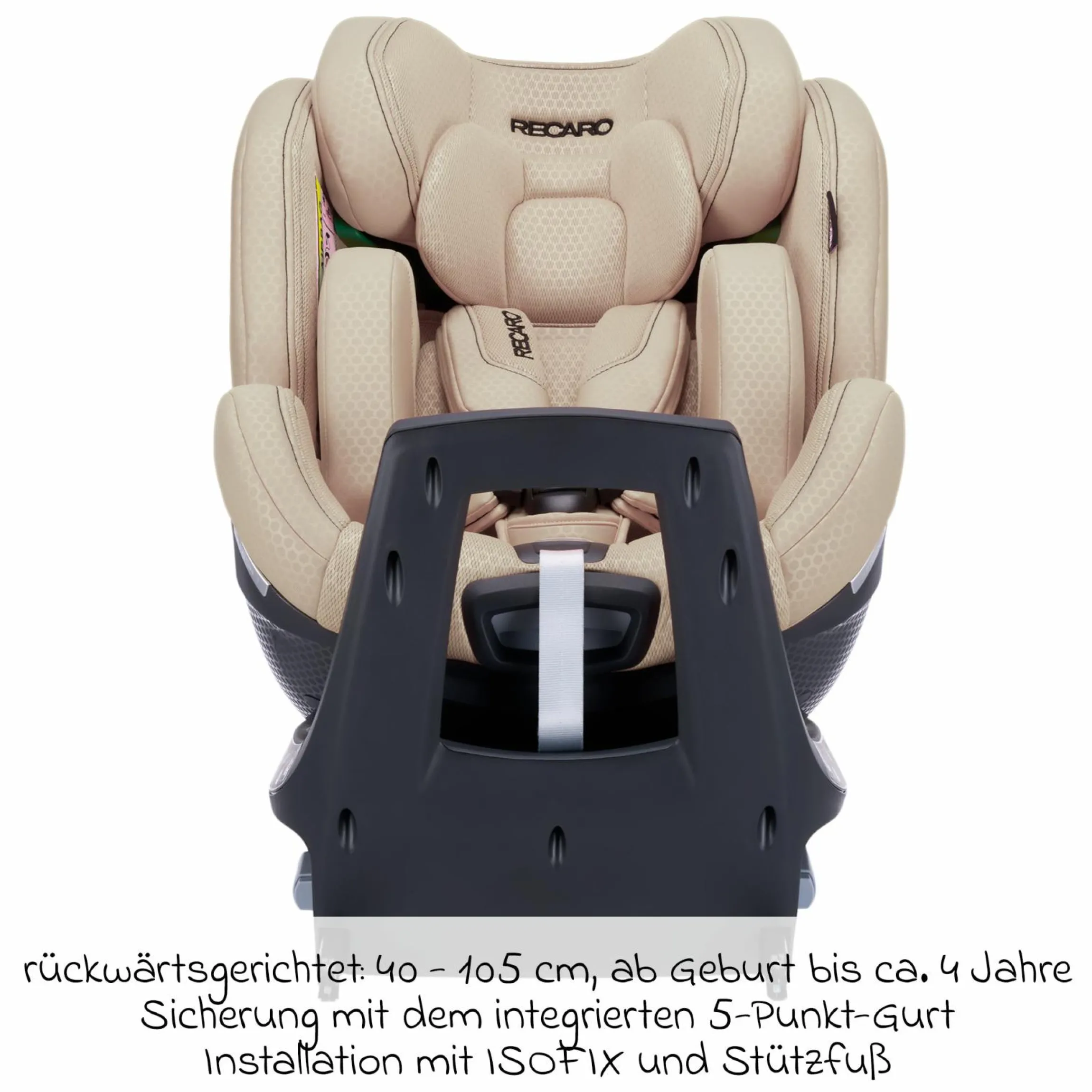Reboard-Kindersitz Xenon 1 drehbar ab Geburt - 7 Jahre (40 cm - 125 cm) mit Sitzverkleinerer inkl. Isofix-Basis mit Stützfuß - Elegant Beige
