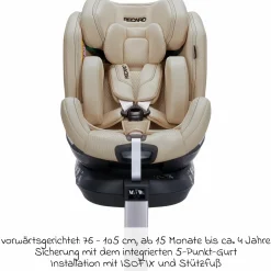 Reboard-Kindersitz Xenon 1 drehbar ab Geburt - 7 Jahre (40 cm - 125 cm) mit Sitzverkleinerer inkl. Isofix-Basis mit Stützfuß - Elegant Beige