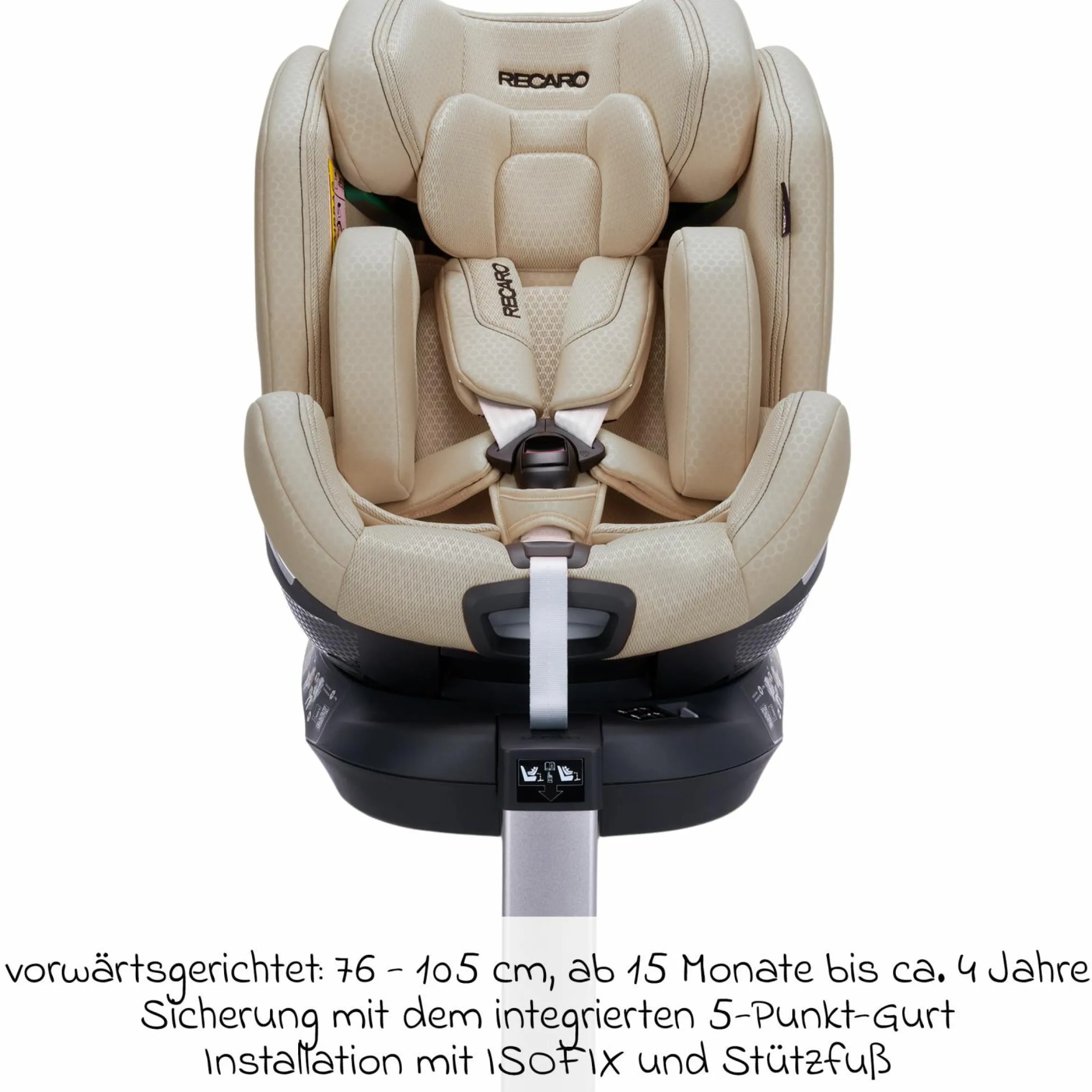 Reboard-Kindersitz Xenon 1 drehbar ab Geburt - 7 Jahre (40 cm - 125 cm) mit Sitzverkleinerer inkl. Isofix-Basis mit Stützfuß - Elegant Beige