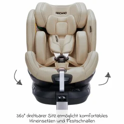 Reboard-Kindersitz Xenon 1 drehbar ab Geburt - 7 Jahre (40 cm - 125 cm) mit Sitzverkleinerer inkl. Isofix-Basis mit Stützfuß - Elegant Beige