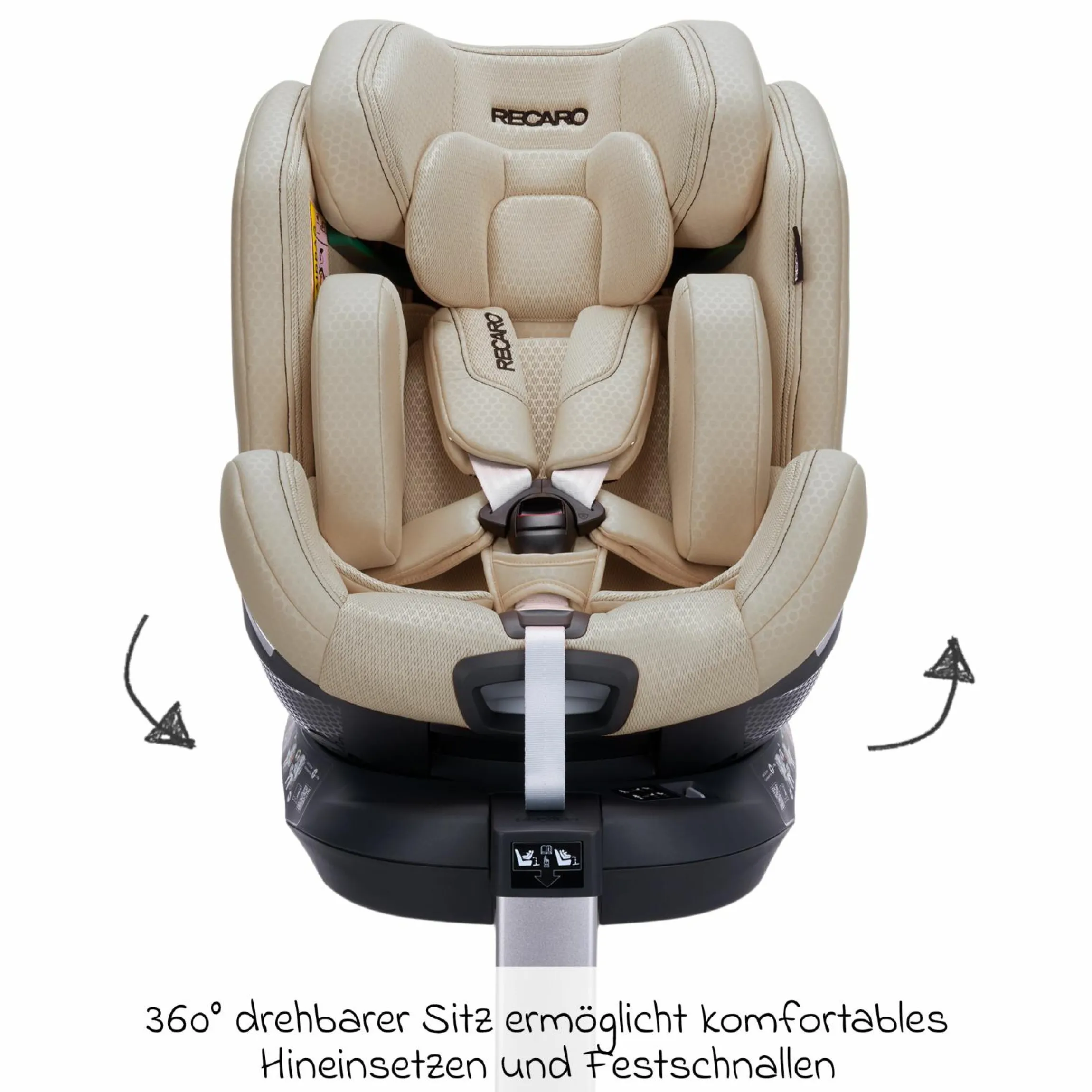 Reboard-Kindersitz Xenon 1 drehbar ab Geburt - 7 Jahre (40 cm - 125 cm) mit Sitzverkleinerer inkl. Isofix-Basis mit Stützfuß - Elegant Beige