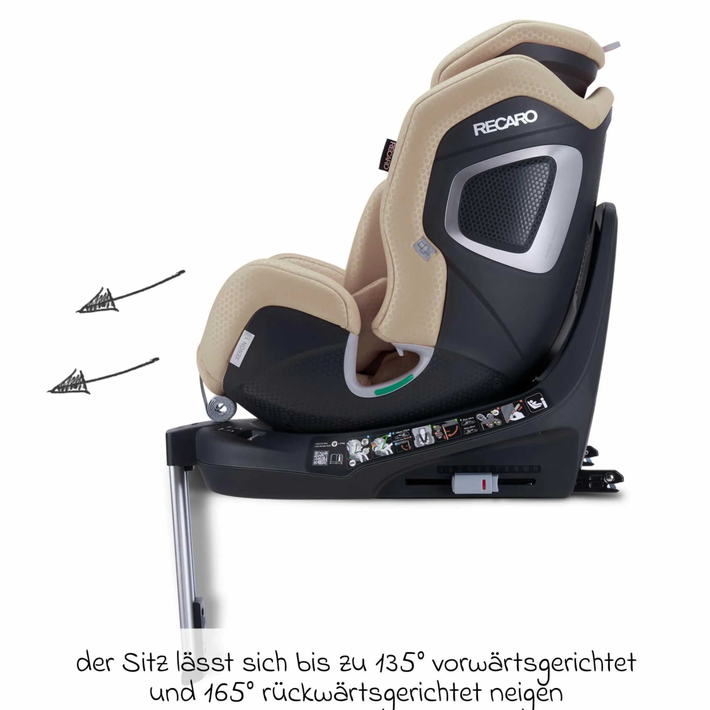 Reboard-Kindersitz Xenon 1 drehbar ab Geburt - 7 Jahre (40 cm - 125 cm) mit Sitzverkleinerer inkl. Isofix-Basis mit Stützfuß - Elegant Beige