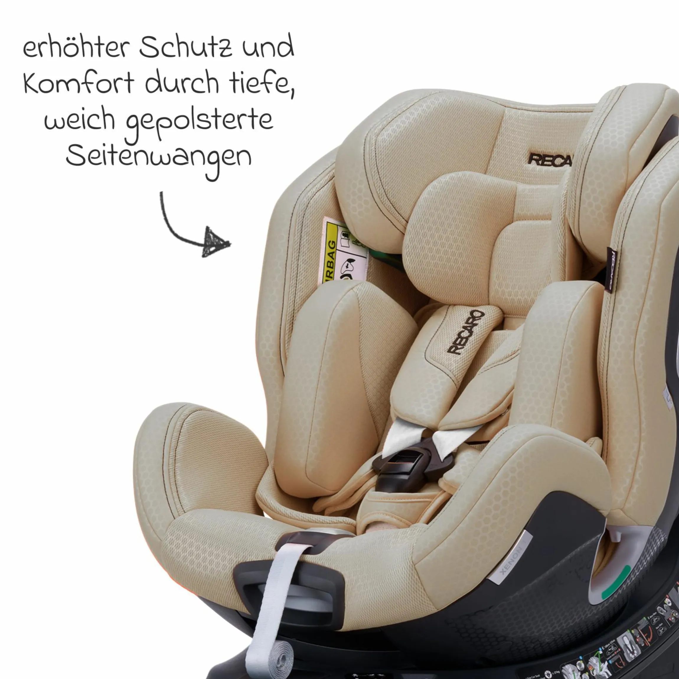 Reboard-Kindersitz Xenon 1 drehbar ab Geburt - 7 Jahre (40 cm - 125 cm) mit Sitzverkleinerer inkl. Isofix-Basis mit Stützfuß - Elegant Beige