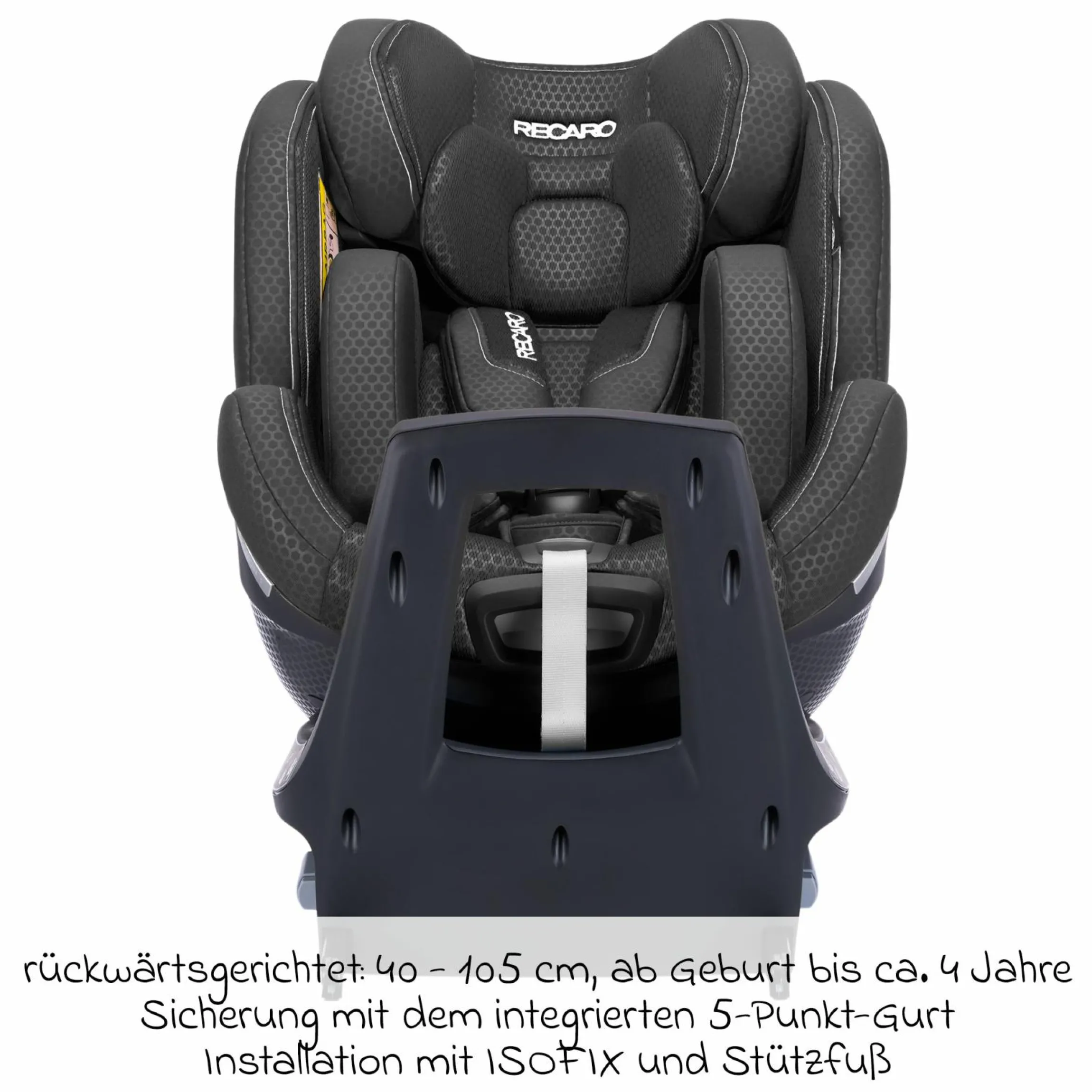 Reboard-Kindersitz Xenon 1 drehbar ab Geburt - 7 Jahre (40 cm - 125 cm) mit Sitzverkleinerer inkl. Isofix-Basis mit Stützfuß - Fresh Black