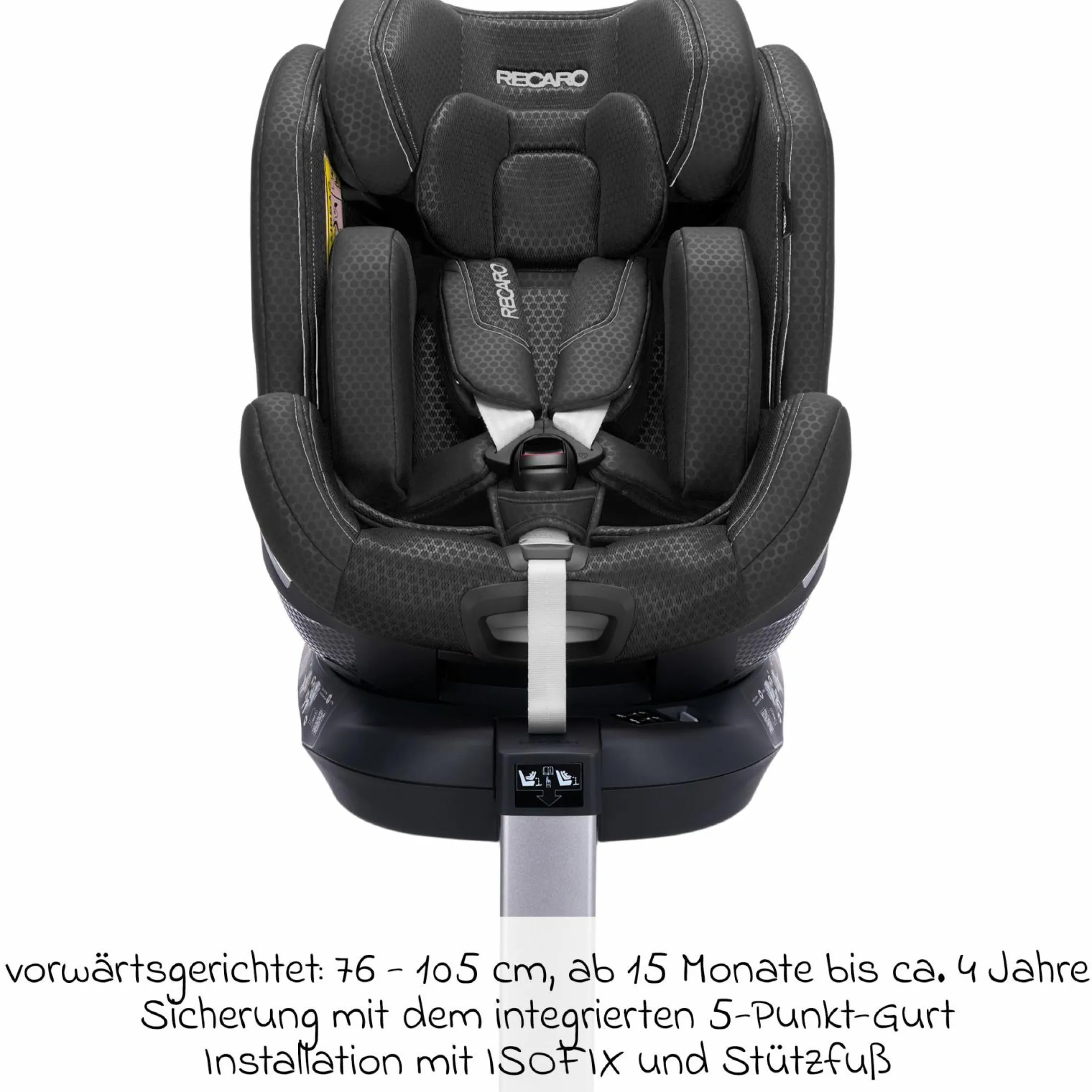 Reboard-Kindersitz Xenon 1 drehbar ab Geburt - 7 Jahre (40 cm - 125 cm) mit Sitzverkleinerer inkl. Isofix-Basis mit Stützfuß - Fresh Black