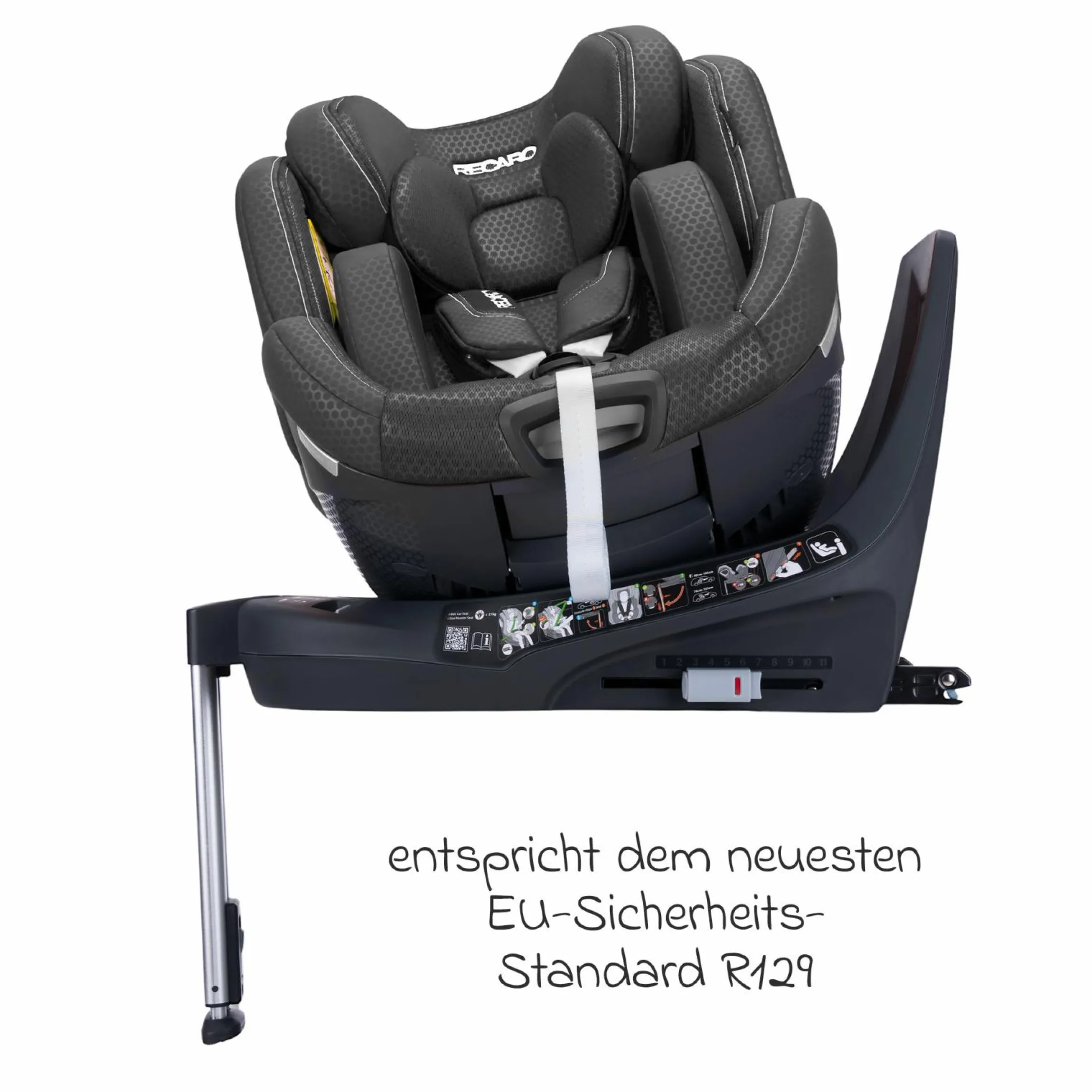Reboard-Kindersitz Xenon 1 drehbar ab Geburt - 7 Jahre (40 cm - 125 cm) mit Sitzverkleinerer inkl. Isofix-Basis mit Stützfuß - Fresh Black