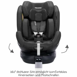 Reboard-Kindersitz Xenon 1 drehbar ab Geburt - 7 Jahre (40 cm - 125 cm) mit Sitzverkleinerer inkl. Isofix-Basis mit Stützfuß - Fresh Black