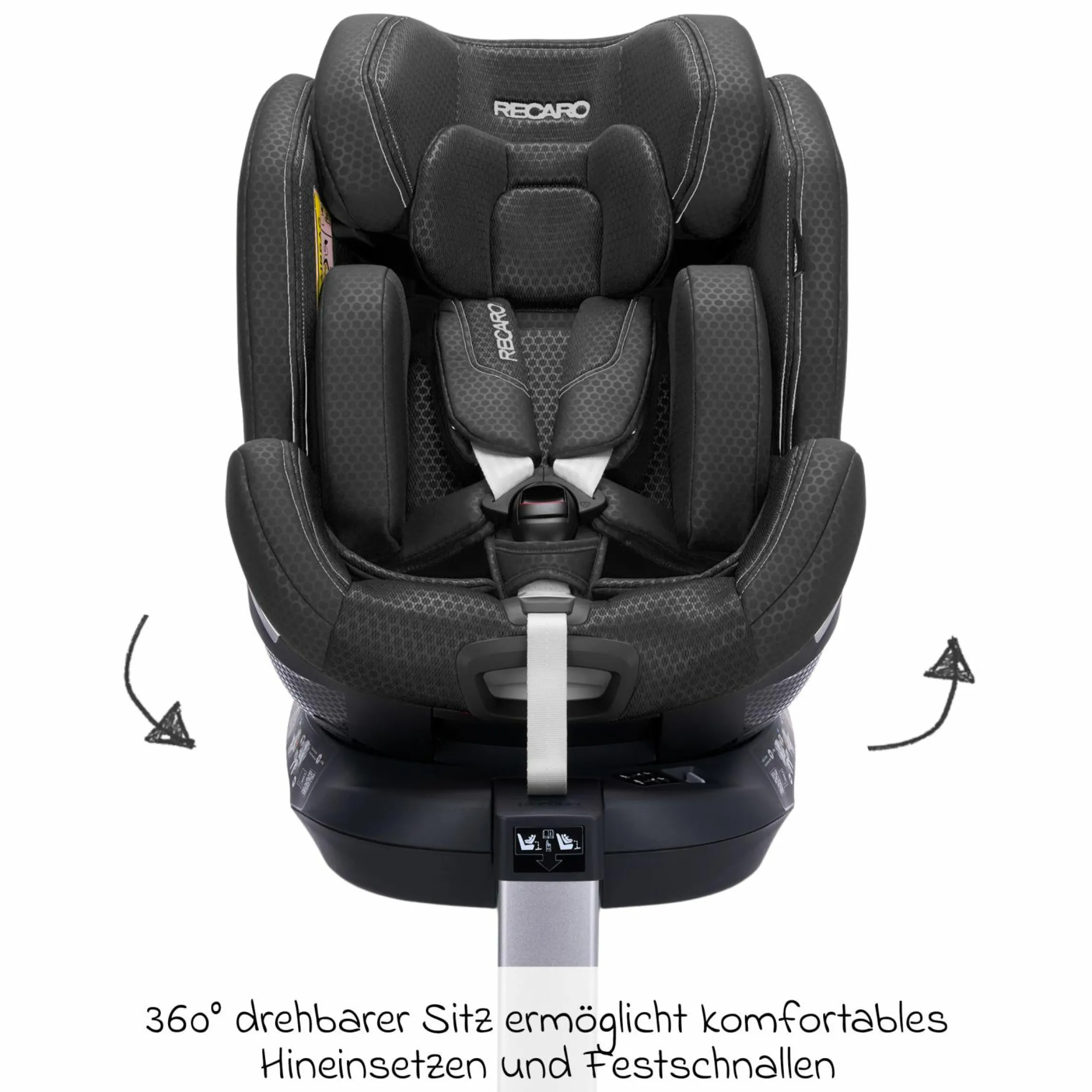 Reboard-Kindersitz Xenon 1 drehbar ab Geburt - 7 Jahre (40 cm - 125 cm) mit Sitzverkleinerer inkl. Isofix-Basis mit Stützfuß - Fresh Black