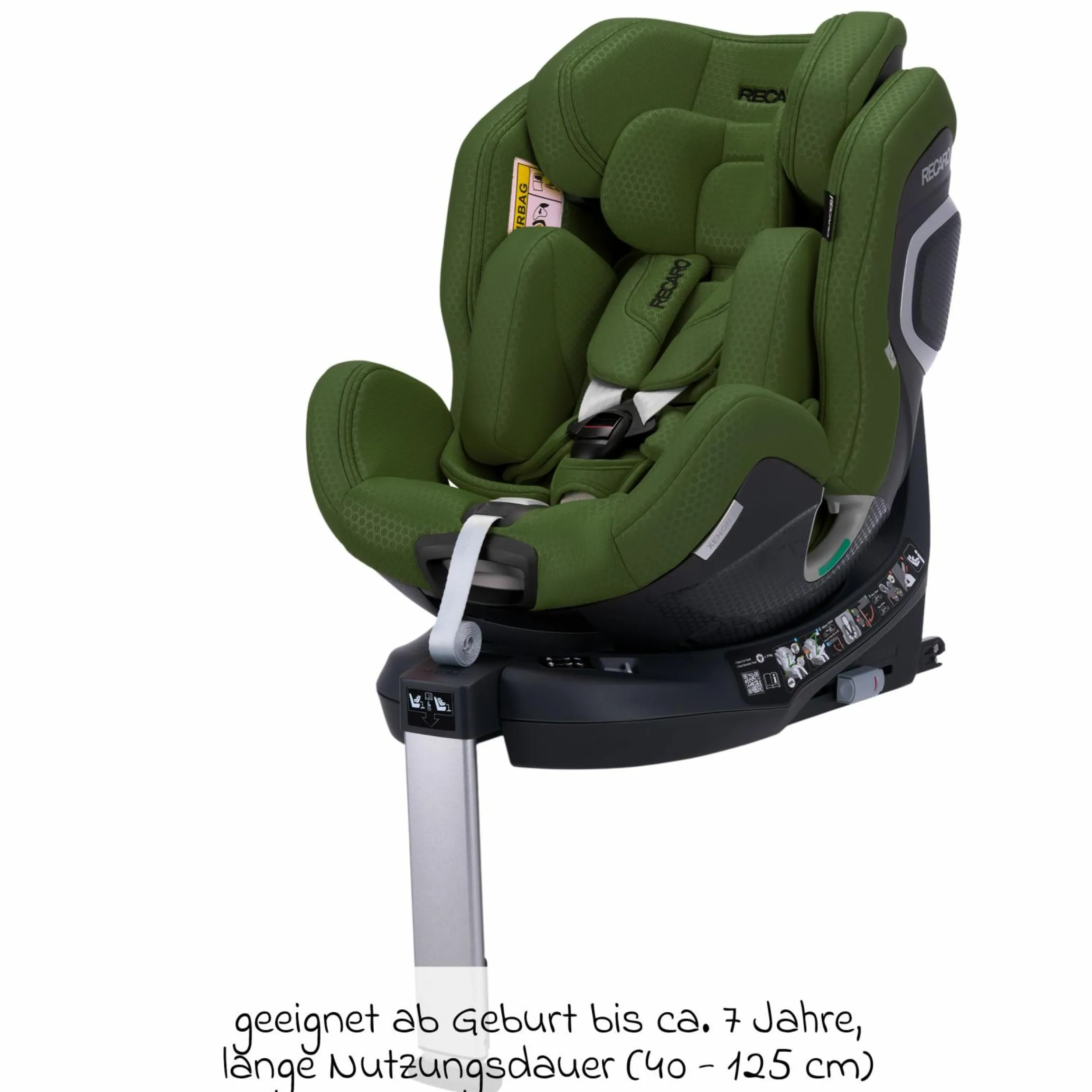 Reboard-Kindersitz Xenon 1 drehbar ab Geburt - 7 Jahre (40 cm - 125 cm) mit Sitzverkleinerer inkl. Isofix-Basis mit Stützfuß - Epic Green