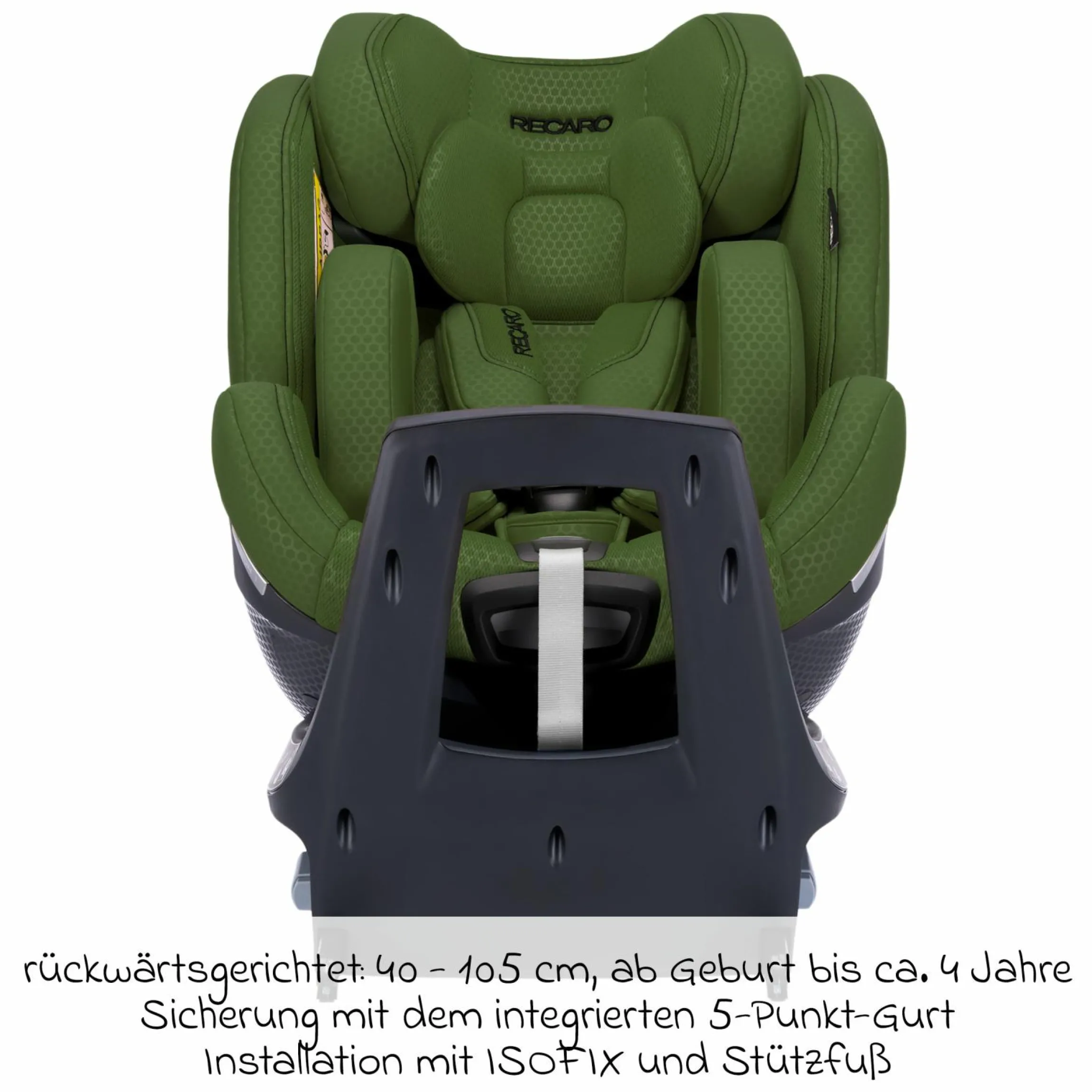 Reboard-Kindersitz Xenon 1 drehbar ab Geburt - 7 Jahre (40 cm - 125 cm) mit Sitzverkleinerer inkl. Isofix-Basis mit Stützfuß - Epic Green