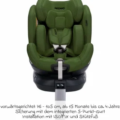 Reboard-Kindersitz Xenon 1 drehbar ab Geburt - 7 Jahre (40 cm - 125 cm) mit Sitzverkleinerer inkl. Isofix-Basis mit Stützfuß - Epic Green