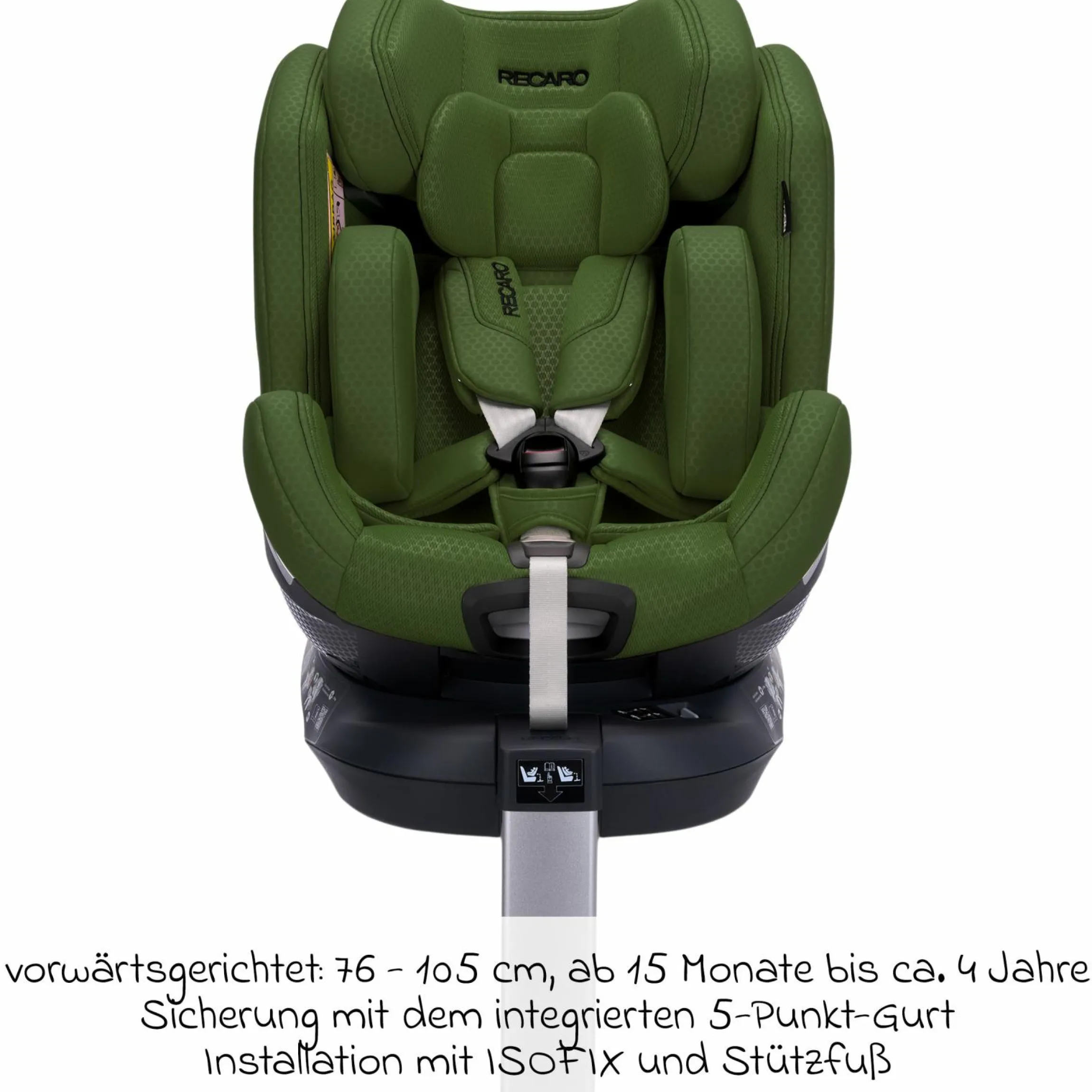 Reboard-Kindersitz Xenon 1 drehbar ab Geburt - 7 Jahre (40 cm - 125 cm) mit Sitzverkleinerer inkl. Isofix-Basis mit Stützfuß - Epic Green
