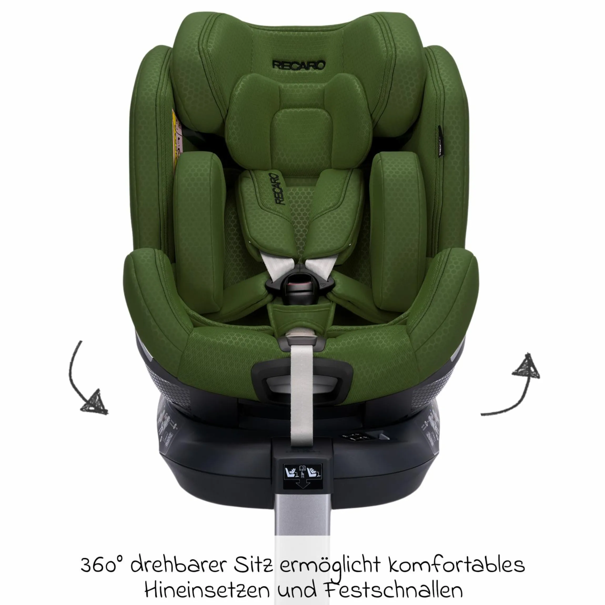 Reboard-Kindersitz Xenon 1 drehbar ab Geburt - 7 Jahre (40 cm - 125 cm) mit Sitzverkleinerer inkl. Isofix-Basis mit Stützfuß - Epic Green
