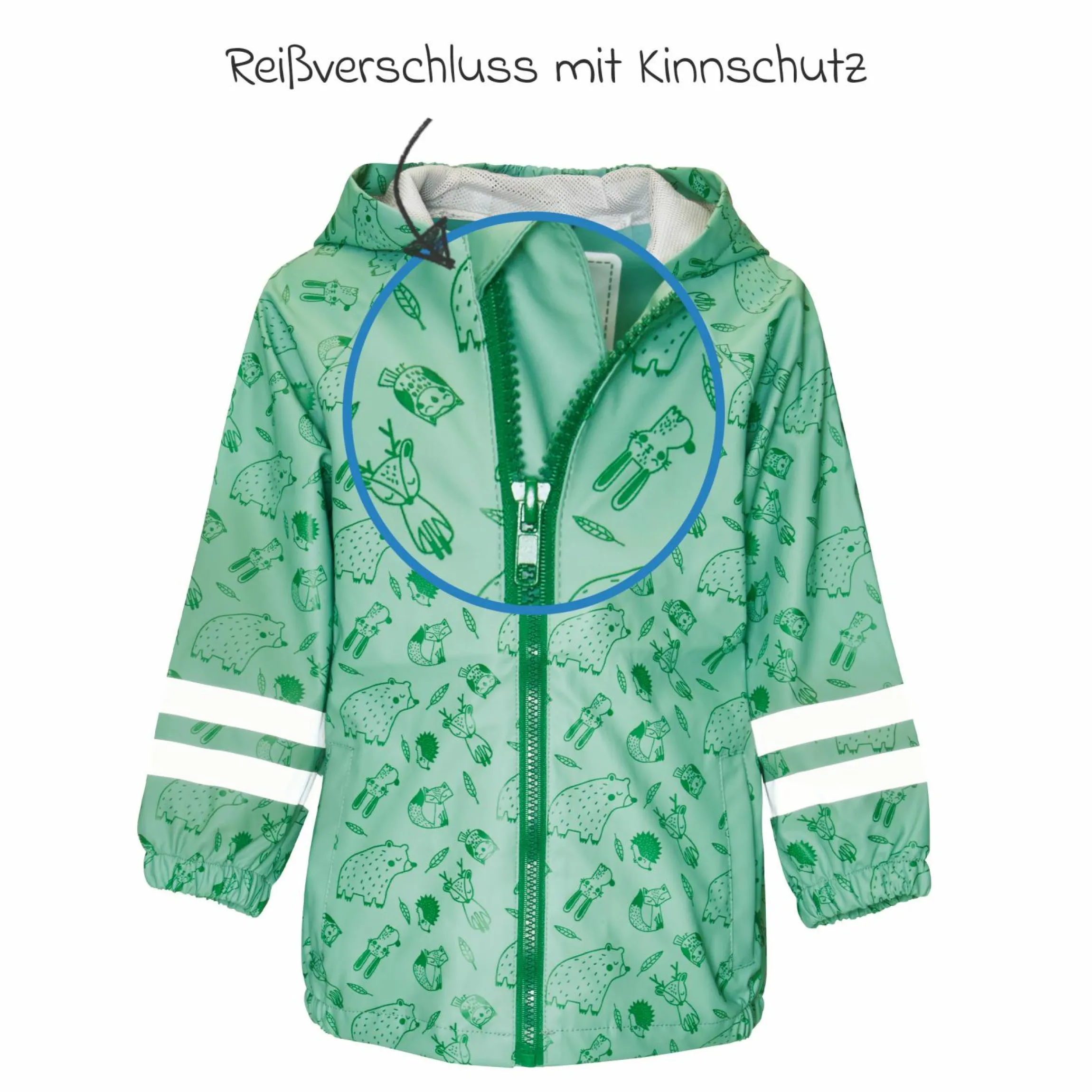 Regen-Jacke mit Reflektoren - Waldtiere - Grün - Gr. 92