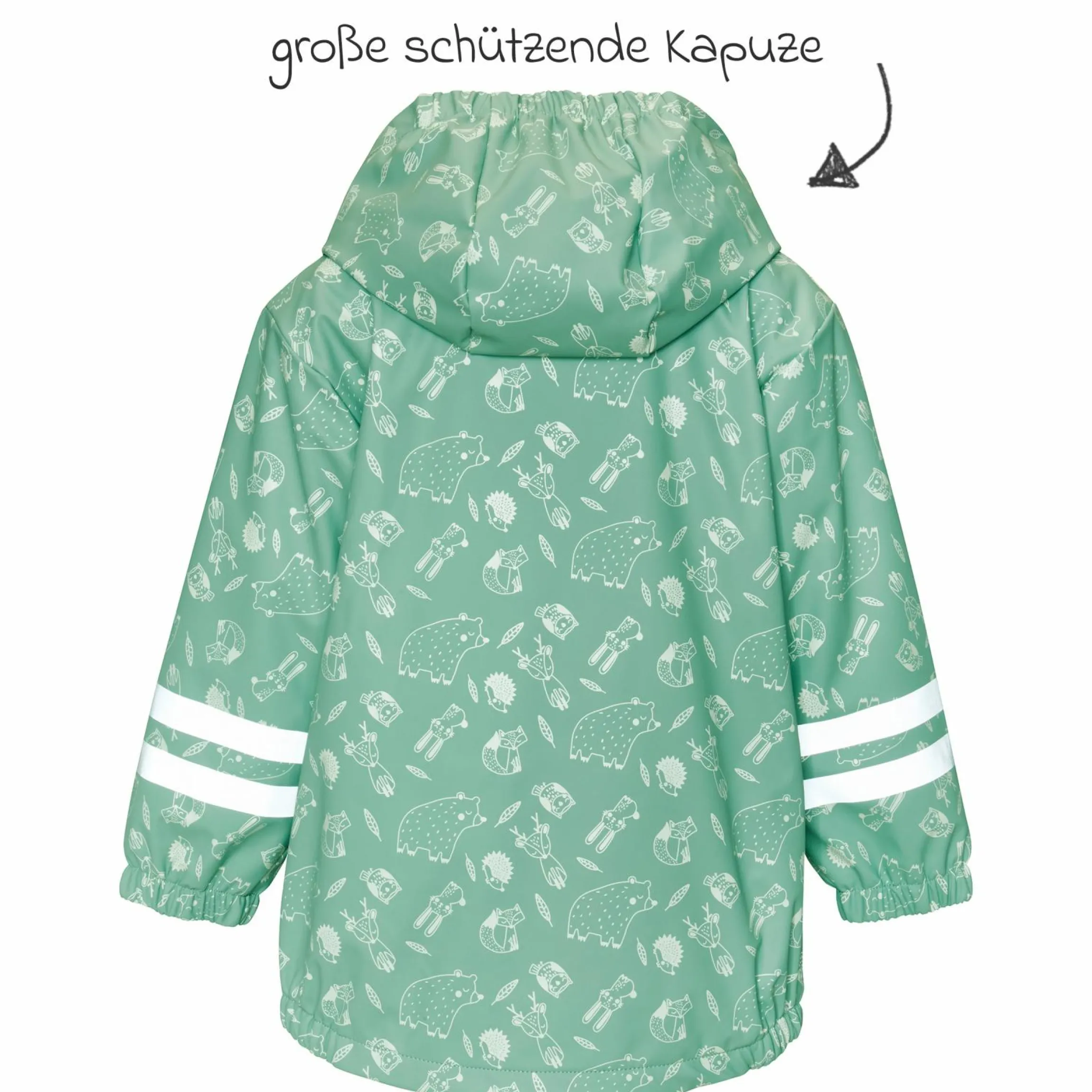 Regen-Jacke mit Reflektoren & Fleecefutter - Waldtiere - Grün - Gr. 80