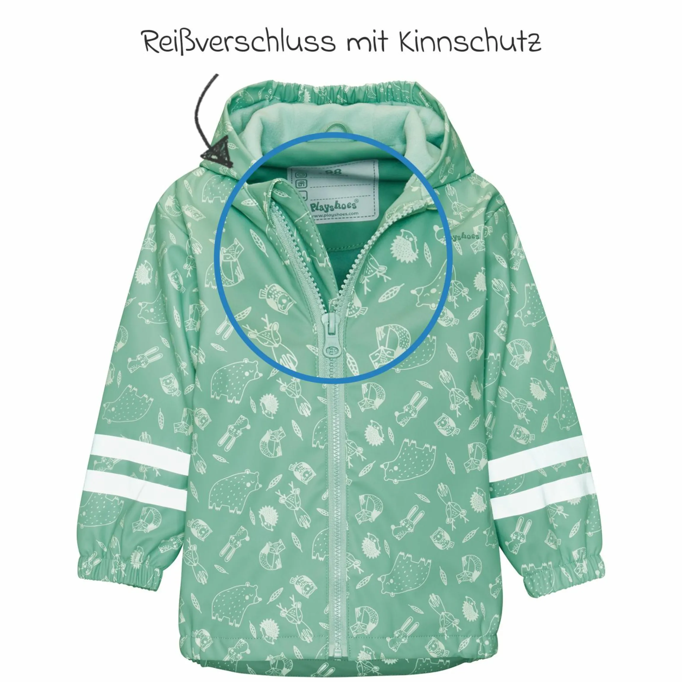 Regen-Jacke mit Reflektoren & Fleecefutter - Waldtiere - Grün - Gr. 80