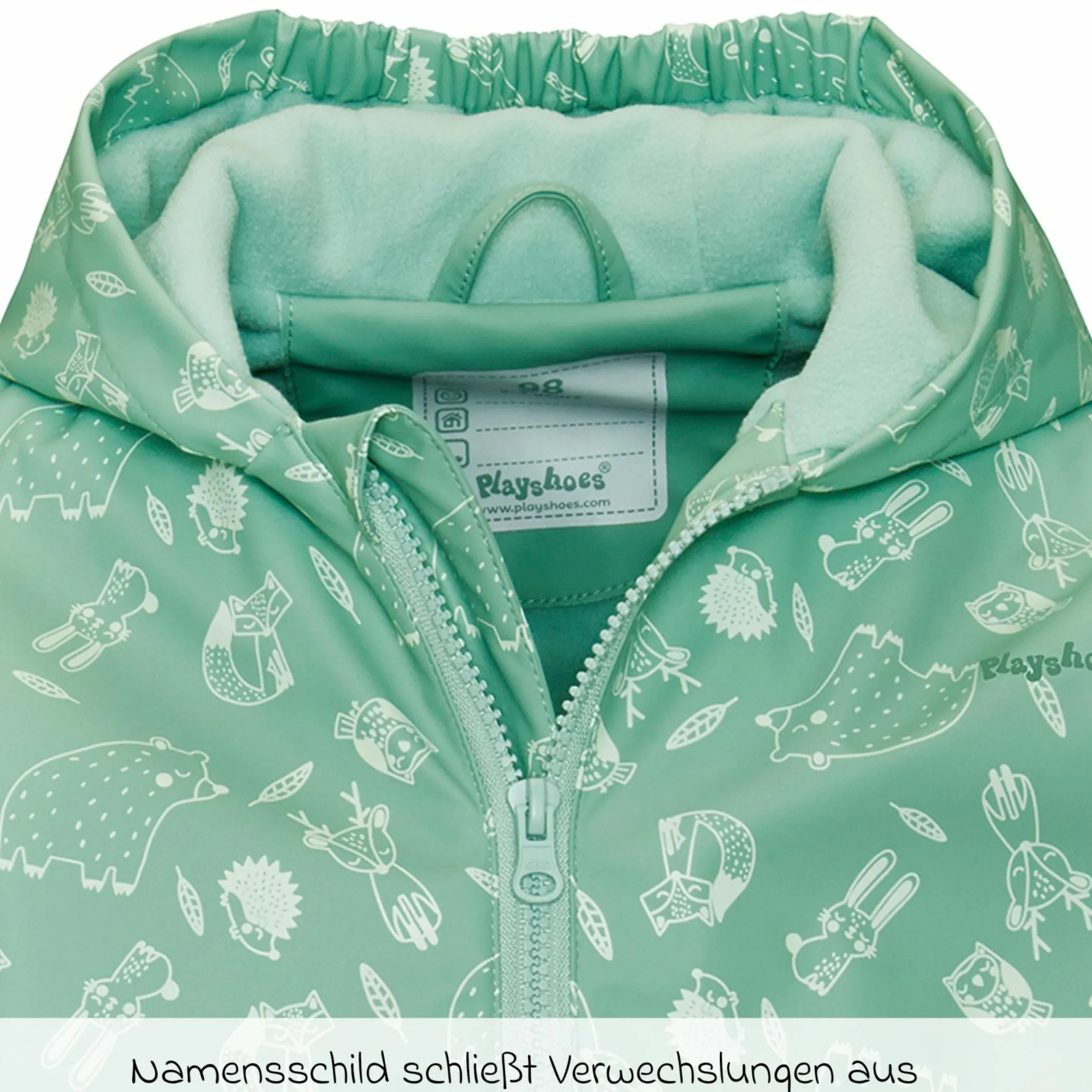 Regen-Jacke mit Reflektoren & Fleecefutter - Waldtiere - Grün - Gr. 80