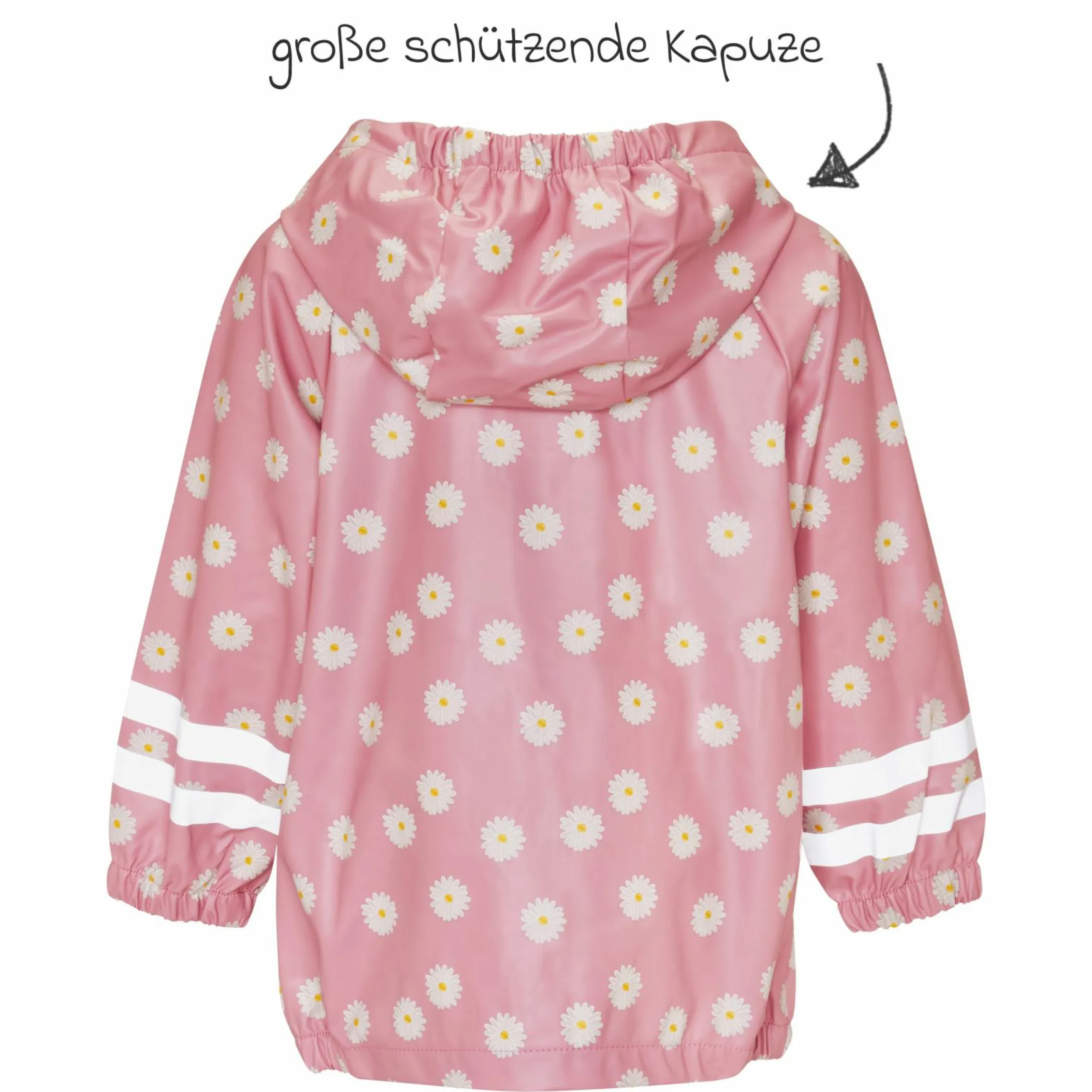 Regen-Jacke mit Reflektoren - Margeriten - Rosa - Gr. 92
