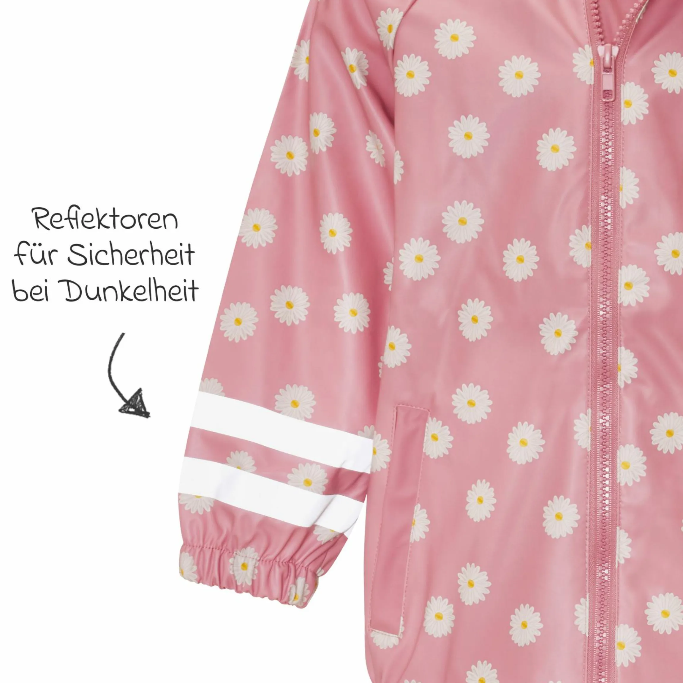 Regen-Jacke mit Reflektoren - Margeriten - Rosa - Gr. 92
