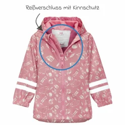 Regen-Jacke mit Reflektoren & Fleecefutter - Waldtiere - Rosa - Gr. 92