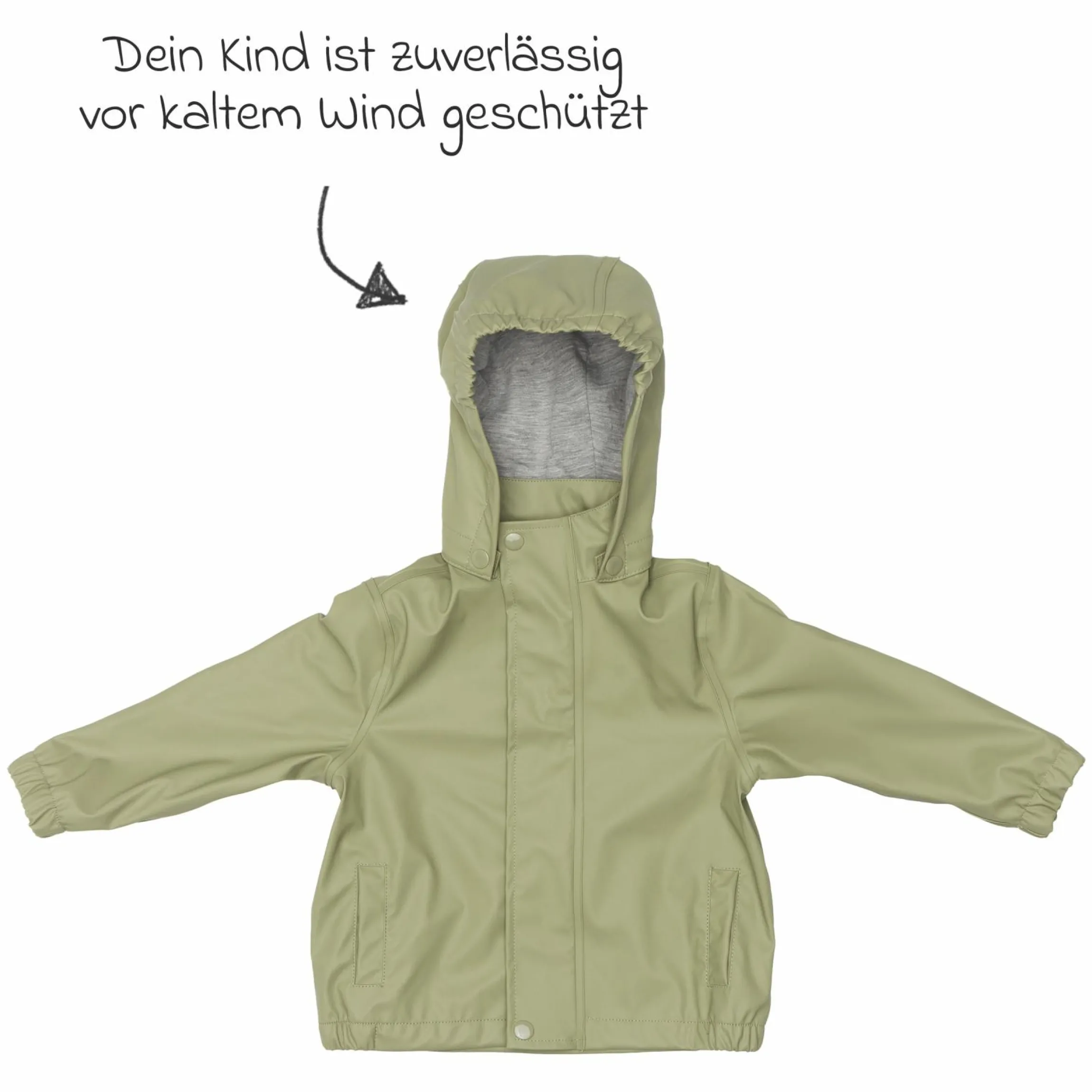 Regenjacke windicht, wasserabweisend, atmungsaktiv mit Kapuze und versiegelten Nähten - Salbei - Gr. 98/104