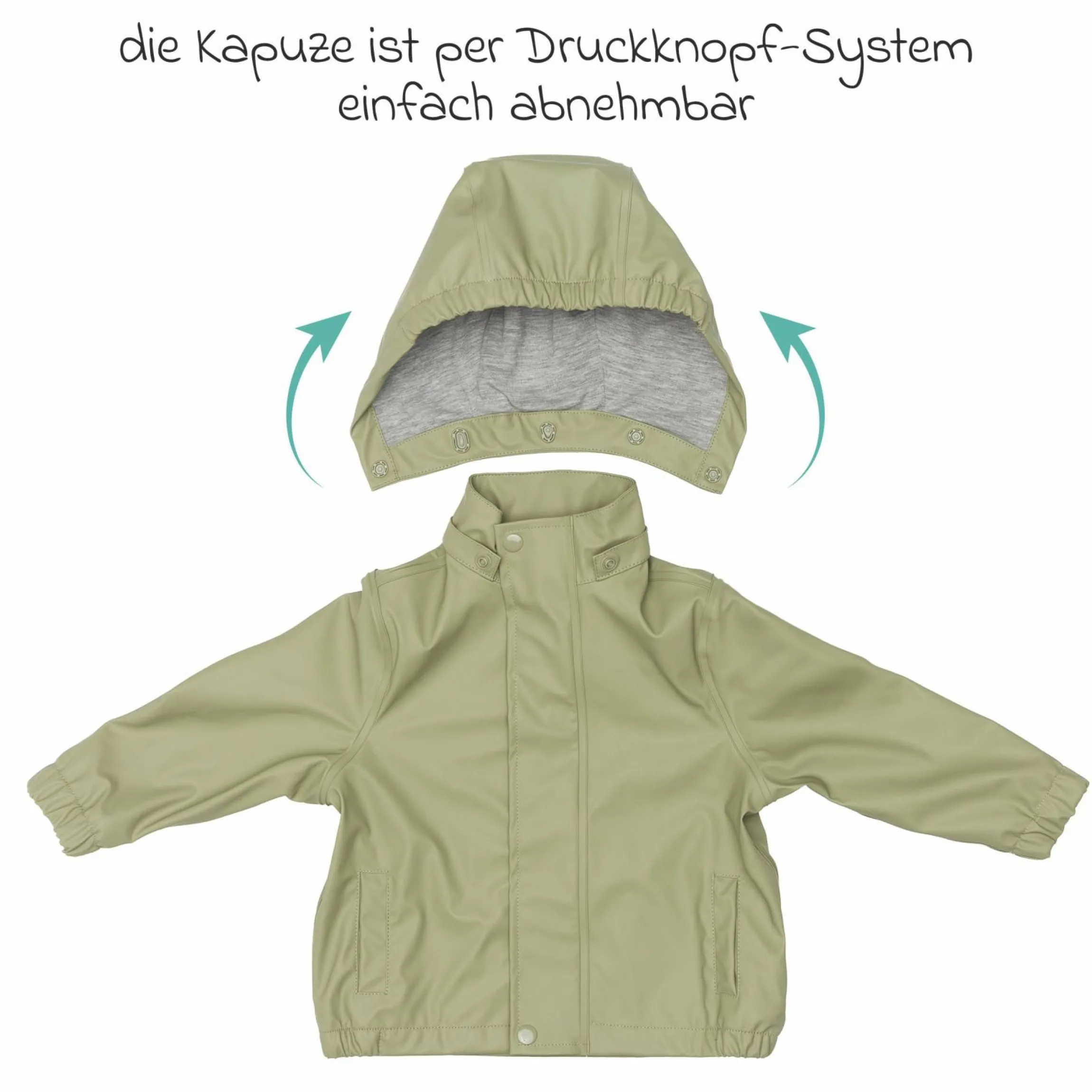 Regenjacke windicht, wasserabweisend, atmungsaktiv mit Kapuze und versiegelten Nähten - Salbei - Gr. 98/104