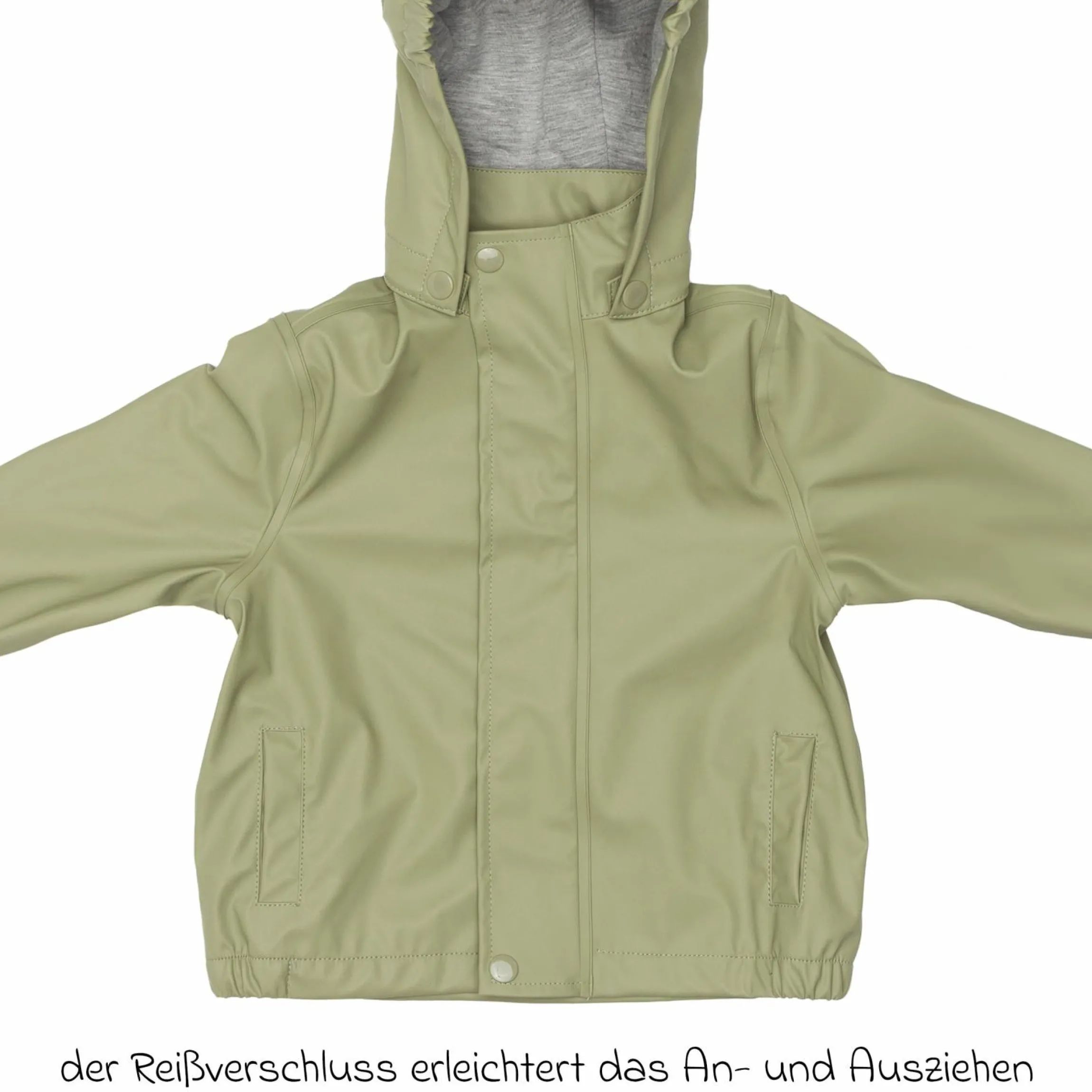 Regenjacke windicht, wasserabweisend, atmungsaktiv mit Kapuze und versiegelten Nähten - Salbei - Gr. 98/104