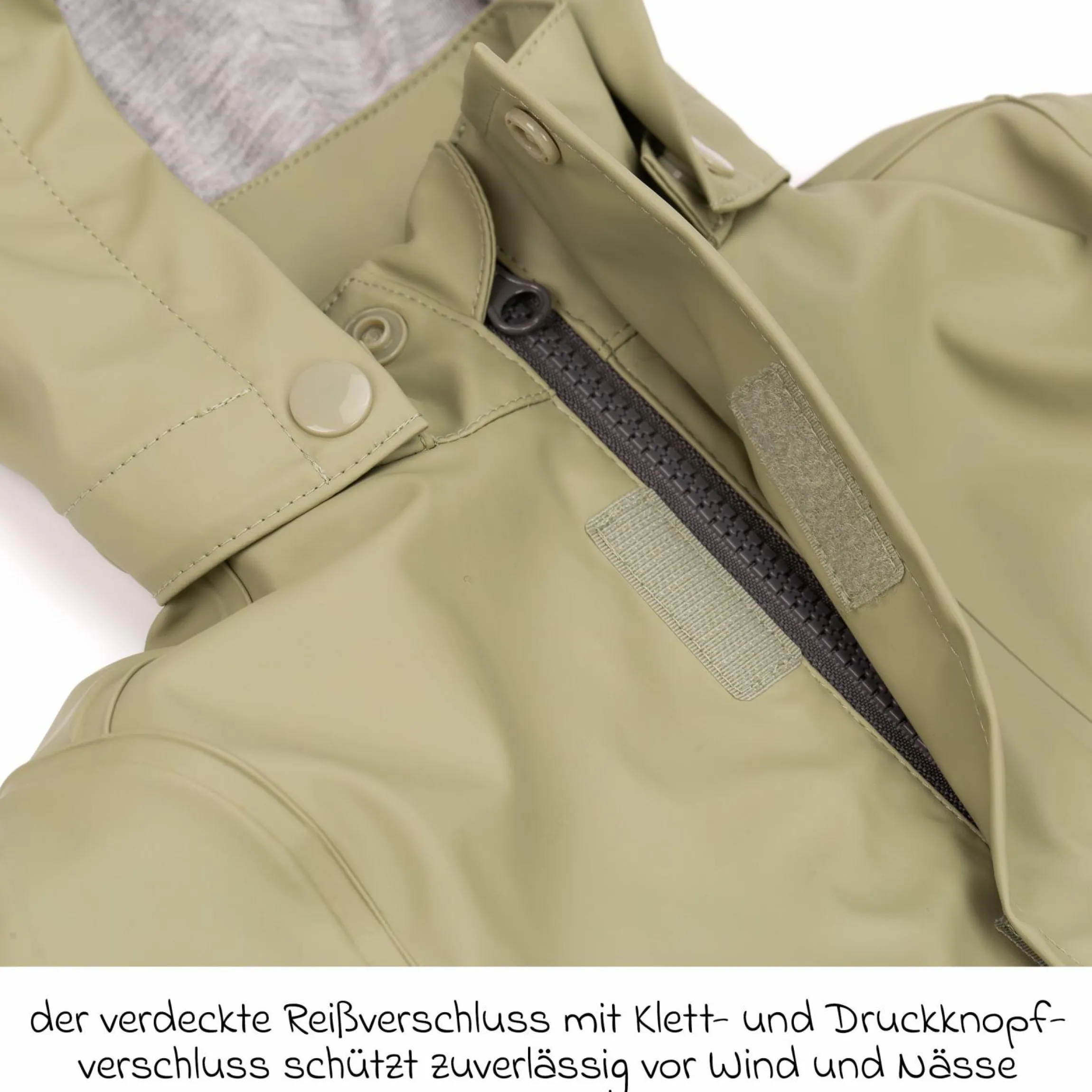 Regenjacke windicht, wasserabweisend, atmungsaktiv mit Kapuze und versiegelten Nähten - Salbei - Gr. 98/104